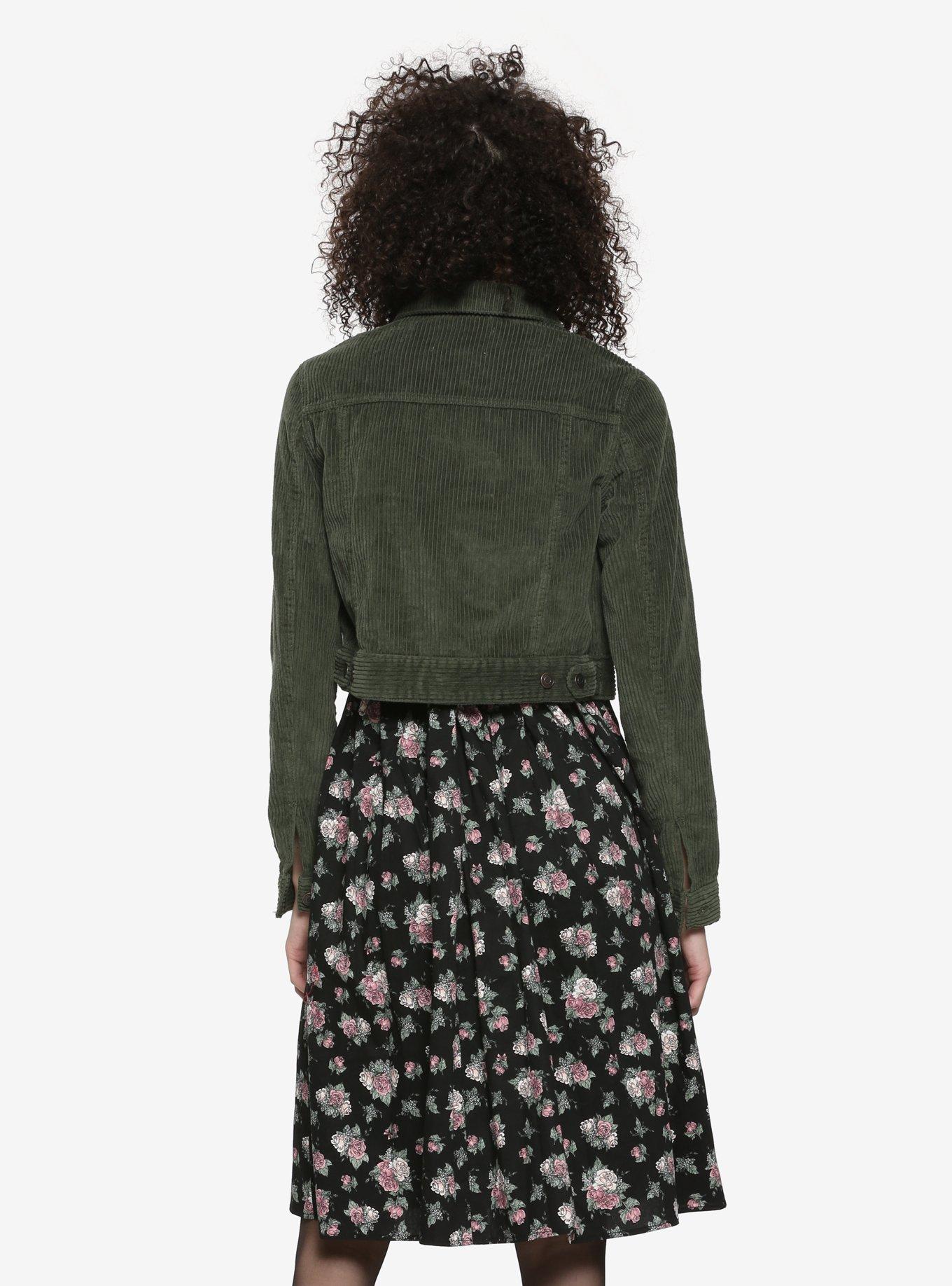 Forest Green Crop Girls Corduroy Jacket, , alternate