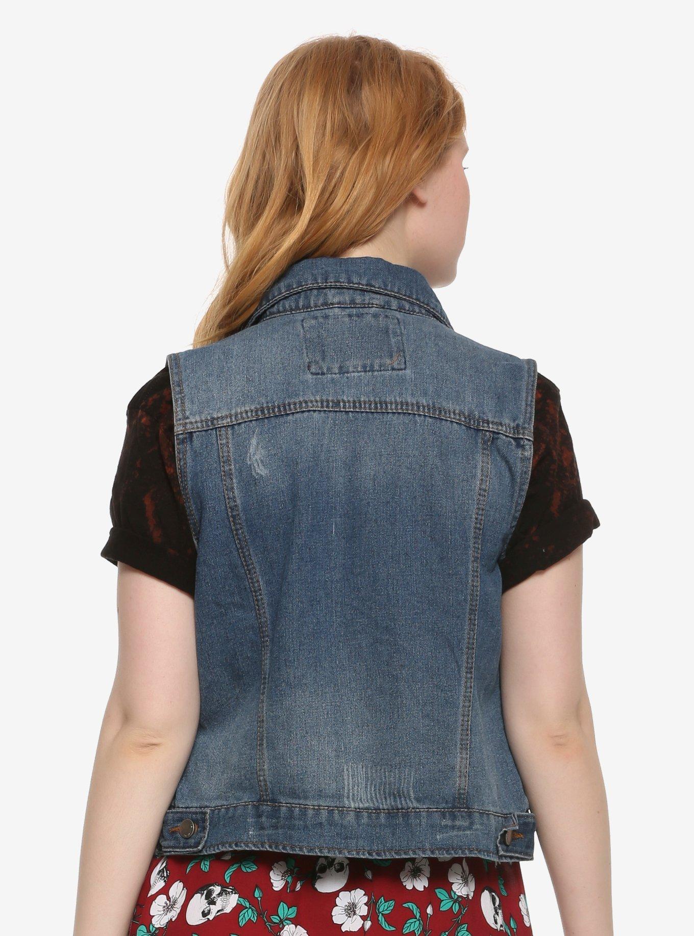 Medium Wash Denim Vest with Pockets, DARK WASH, alternate