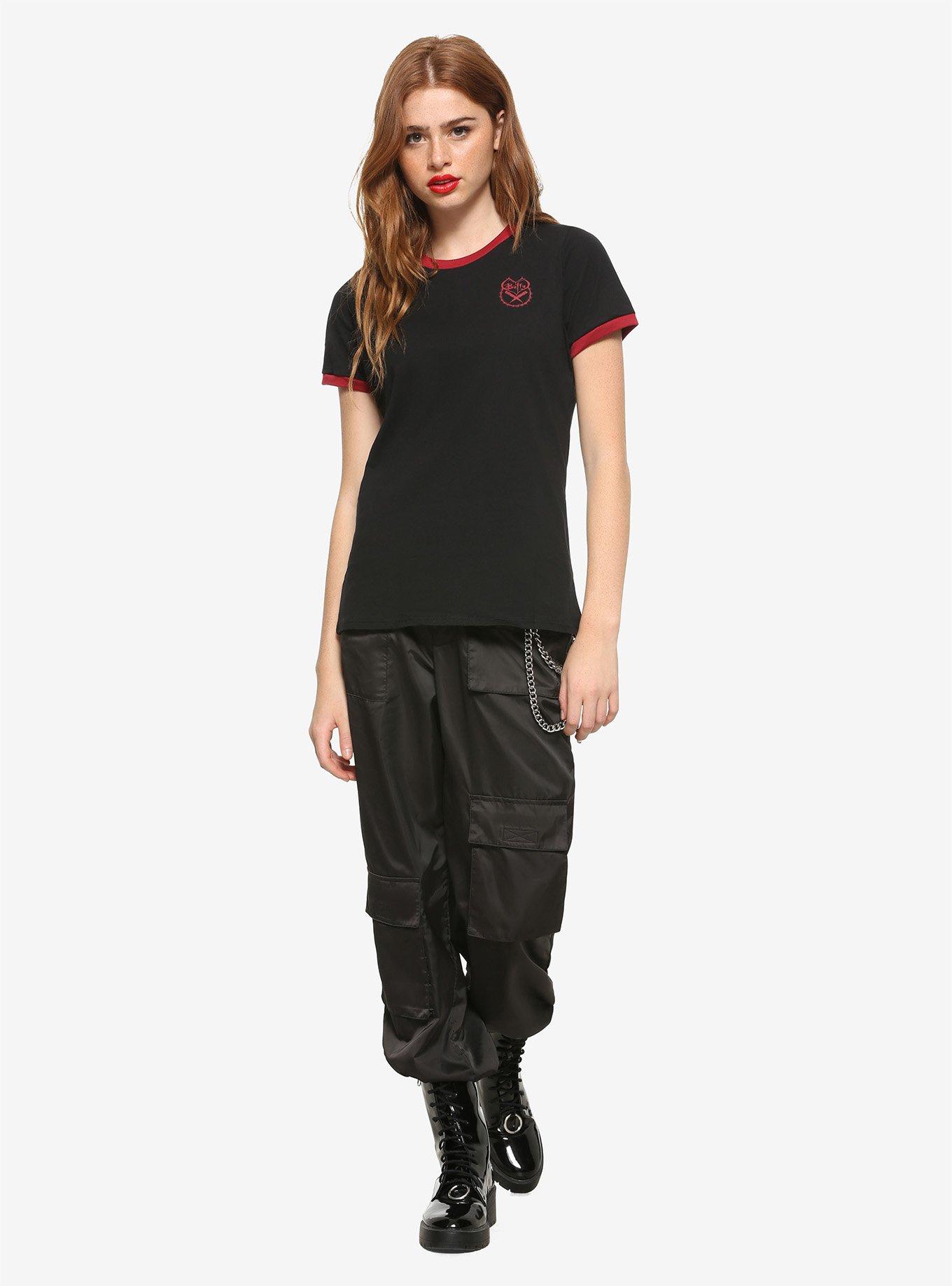 Buffy The Vampire Slayer Barbed Logo Girls Ringer T-Shirt, RED, alternate