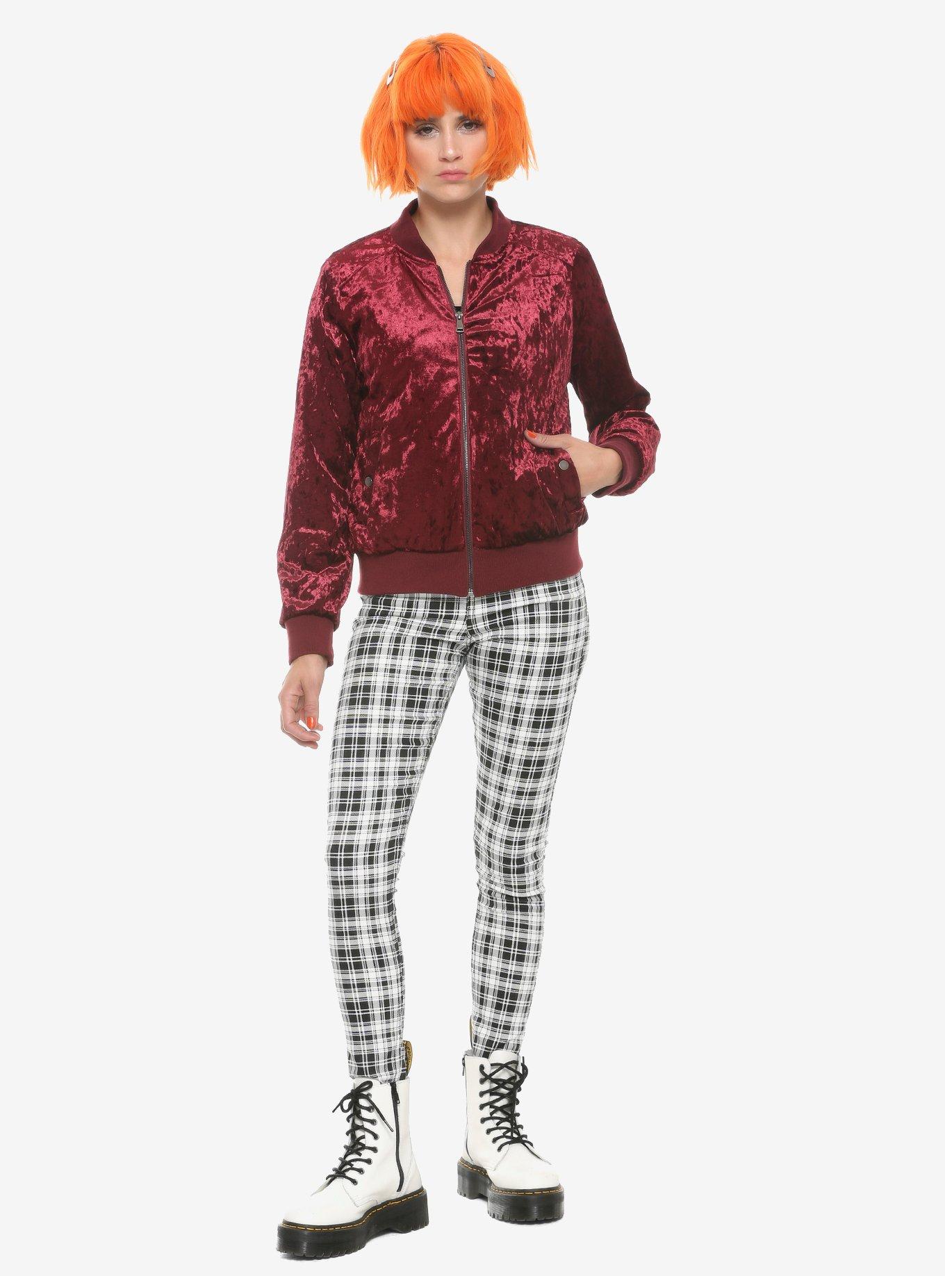 Burgundy Girls Crushed Velvet Bomber Jacket, BURGUNDY, alternate