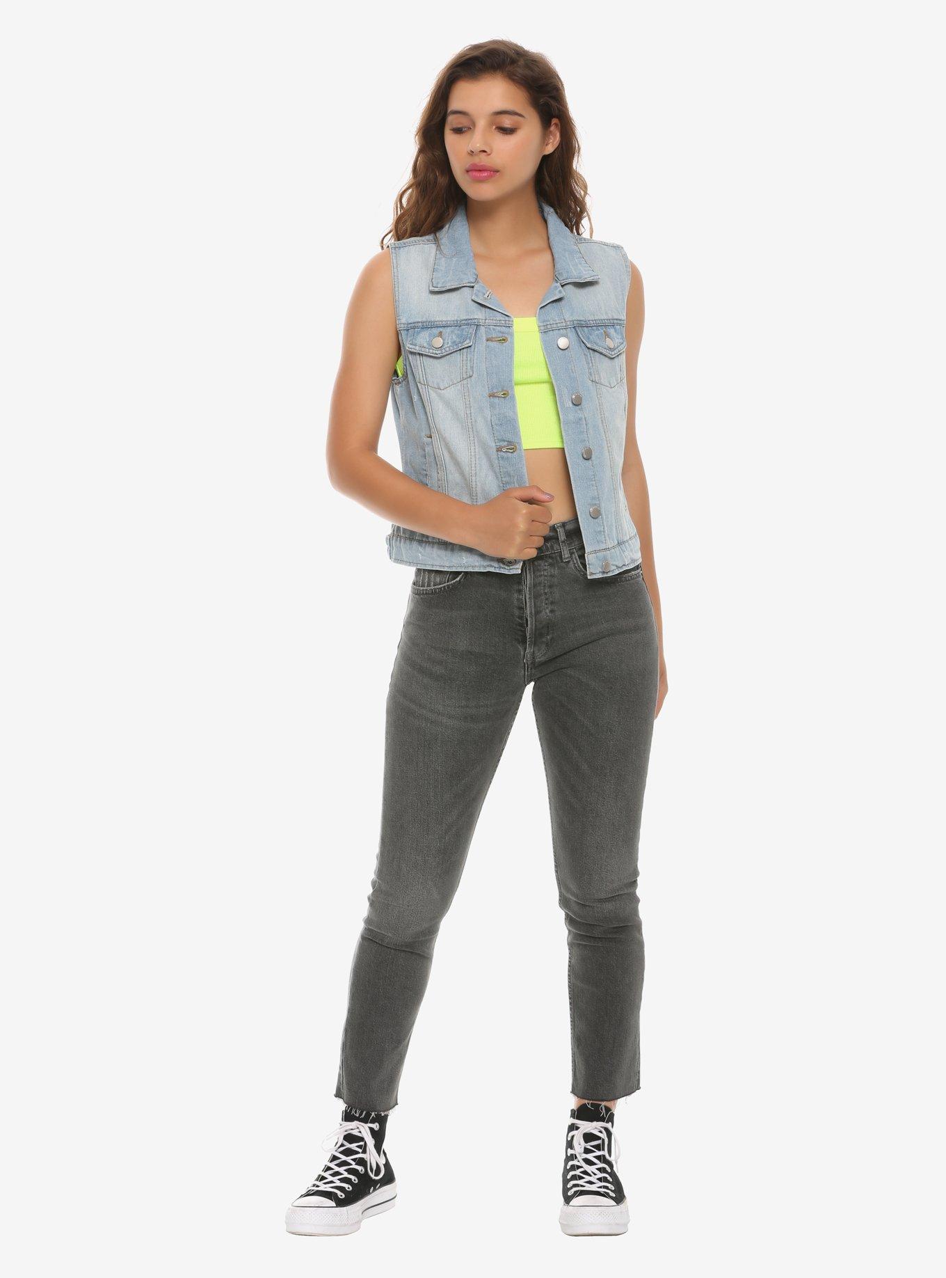 Light Wash Denim Vest With Pockets, LIGHT WASH, alternate