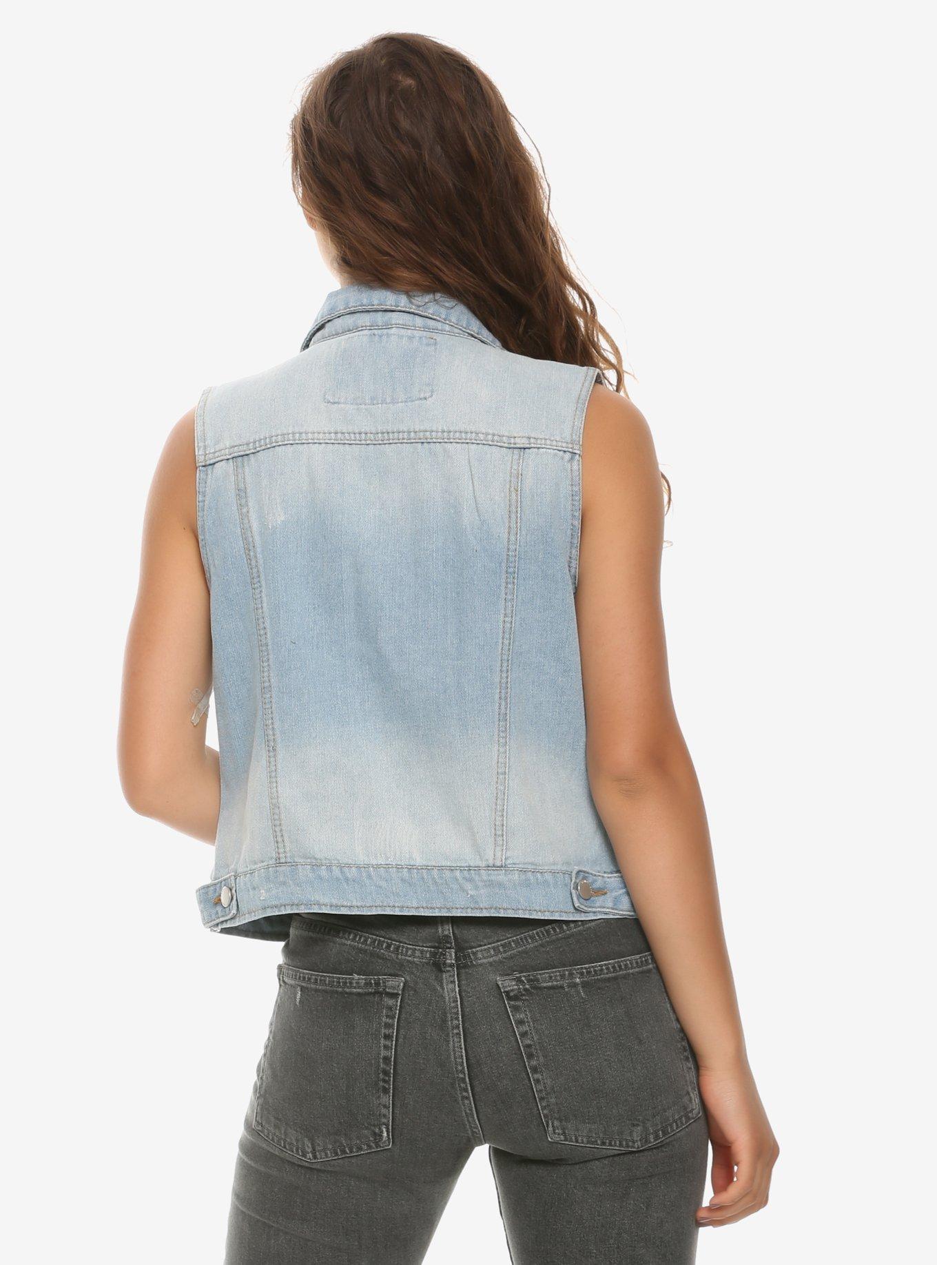 Light Wash Denim Vest With Pockets, LIGHT WASH, alternate