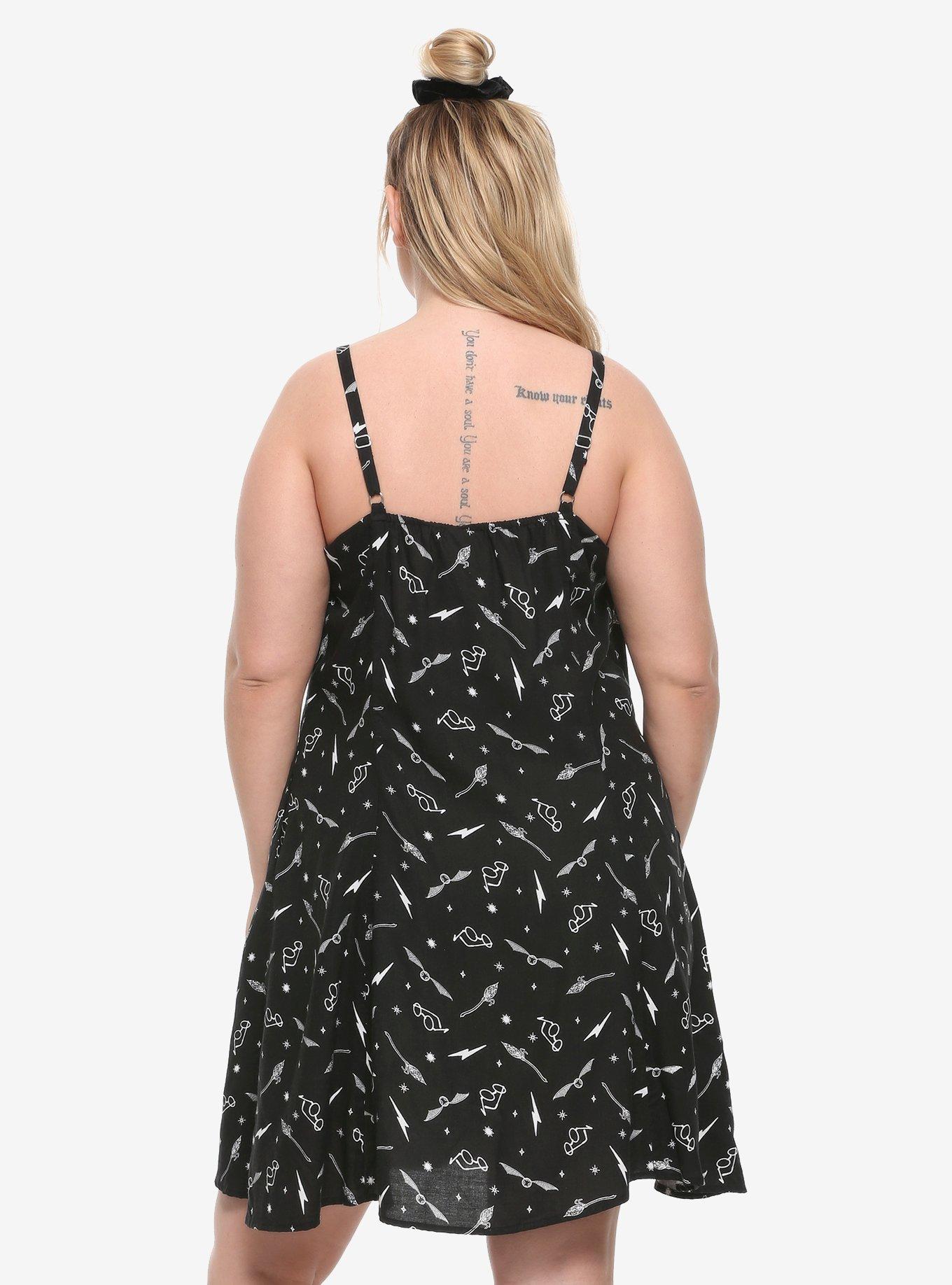 Harry Potter Black & White Symbols Button-Front Dress Plus Size, BLACK, alternate