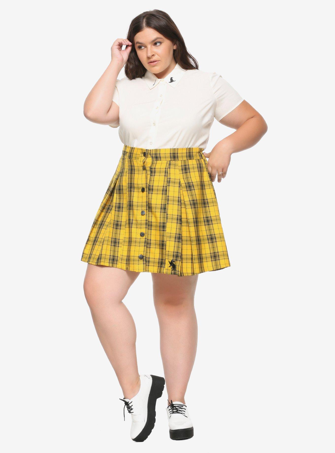 Harry Potter Hufflepuff Pleated Plaid Skirt Plus Size, PLAID - YELLOW, alternate