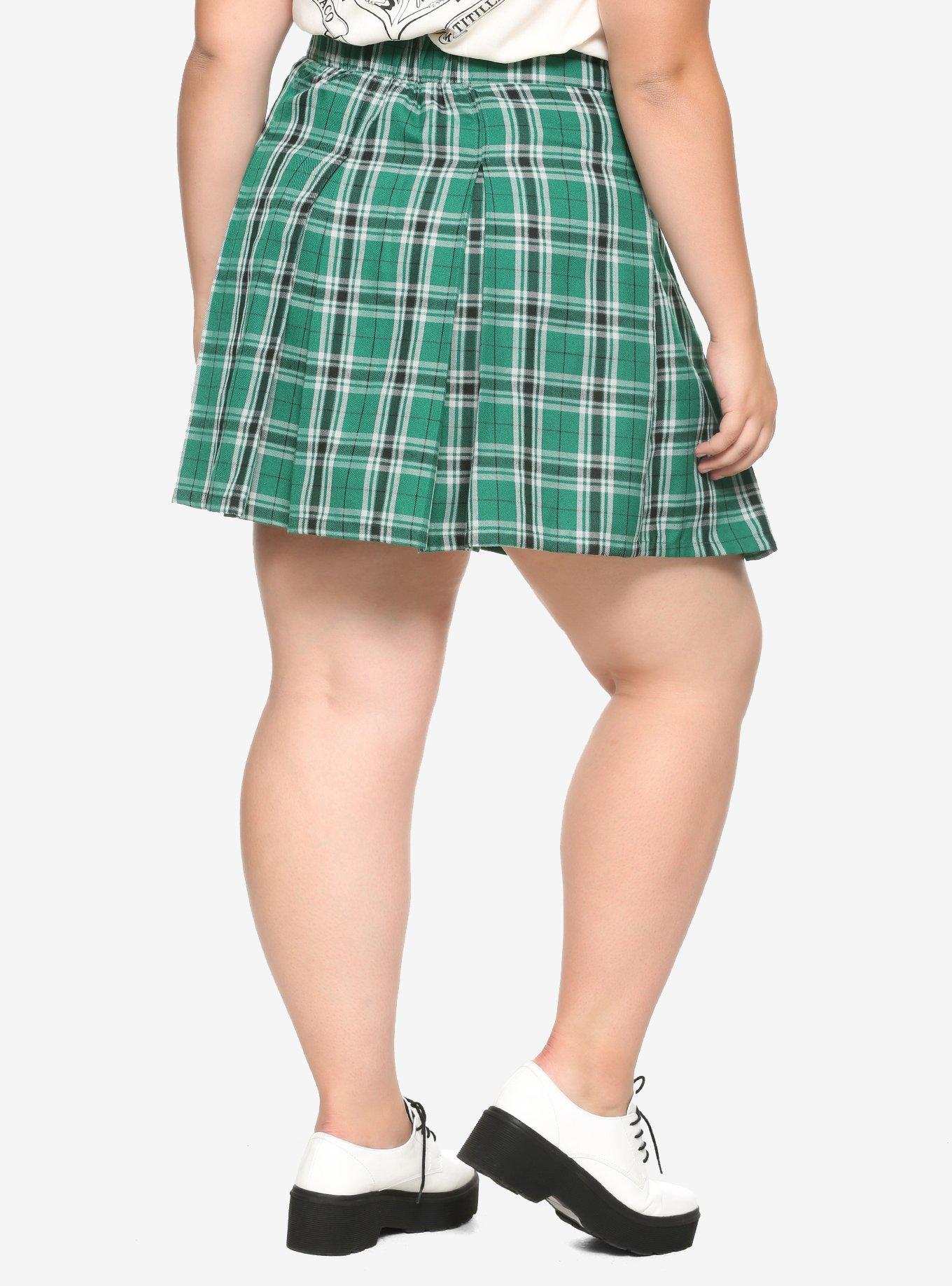 Harry Potter Slytherin Pleated Plaid Skirt Plus Size, PLAID - GREEN, alternate