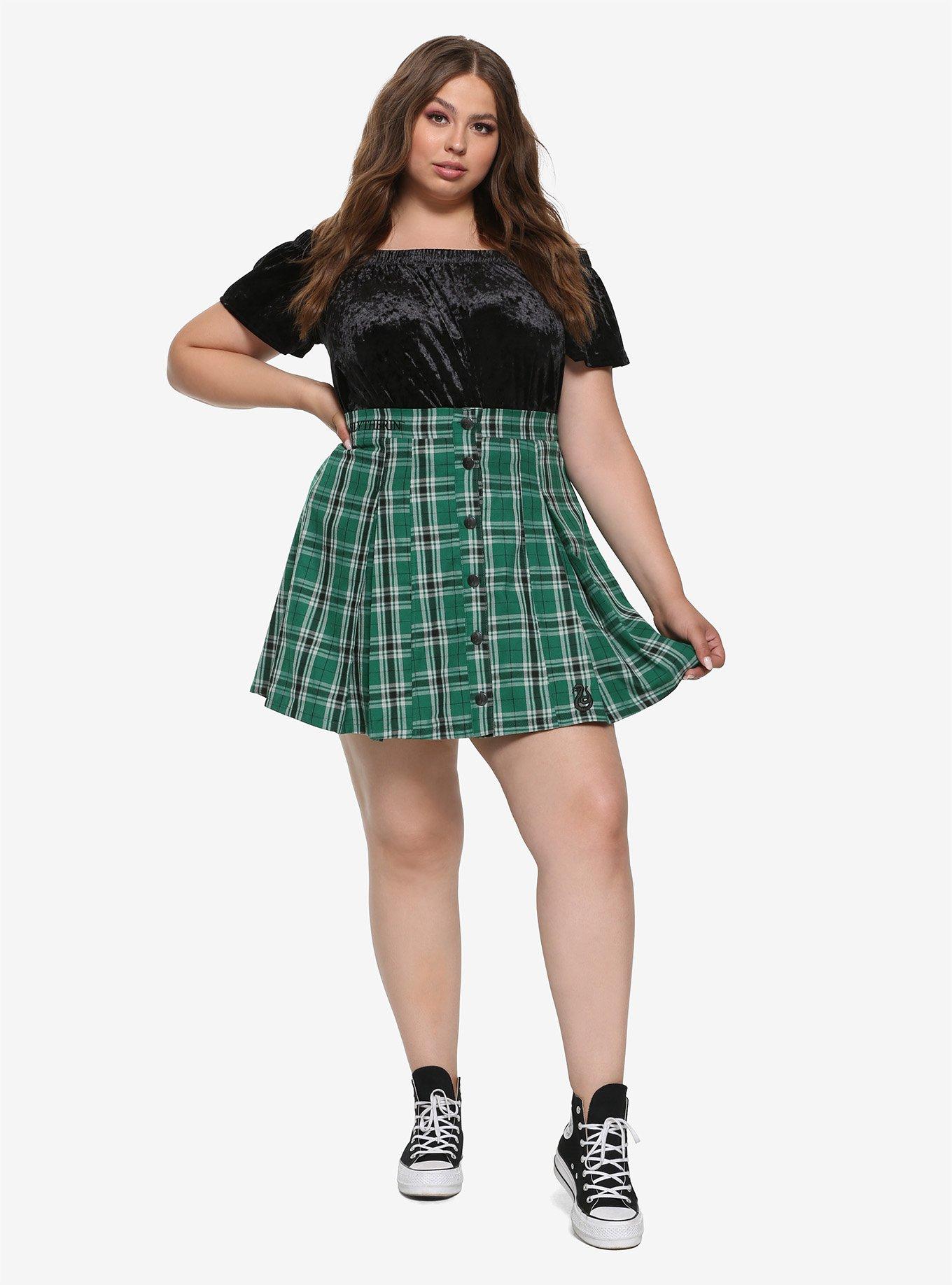 Harry Potter Slytherin Pleated Plaid Skirt Plus Size, , alternate