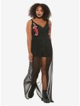 Embroidered Roses Chiffon Duster Romper Plus Size, BLACK, alternate