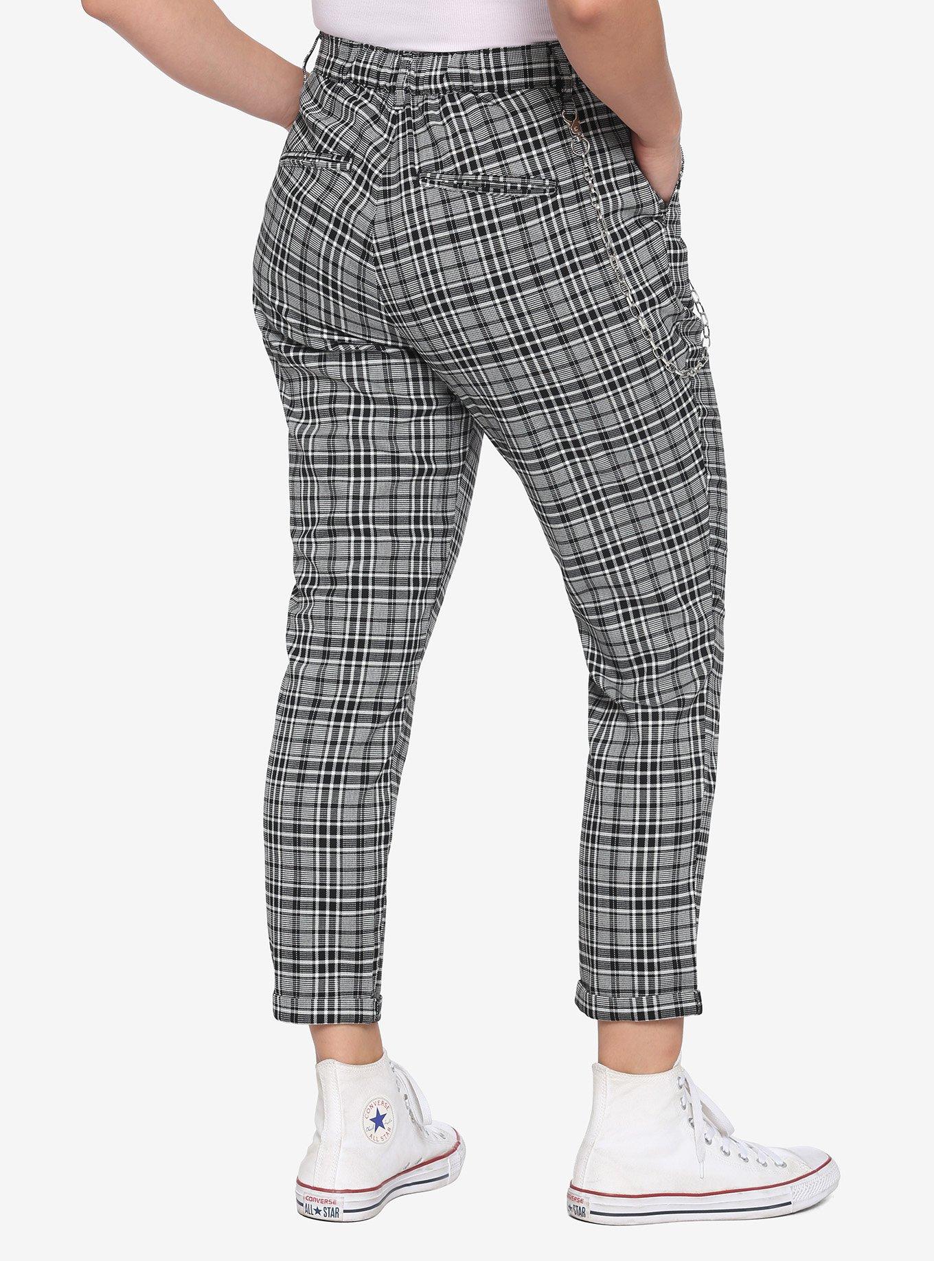 Grey Plaid Pants With Detachable Chain, PLAID - GREY, alternate