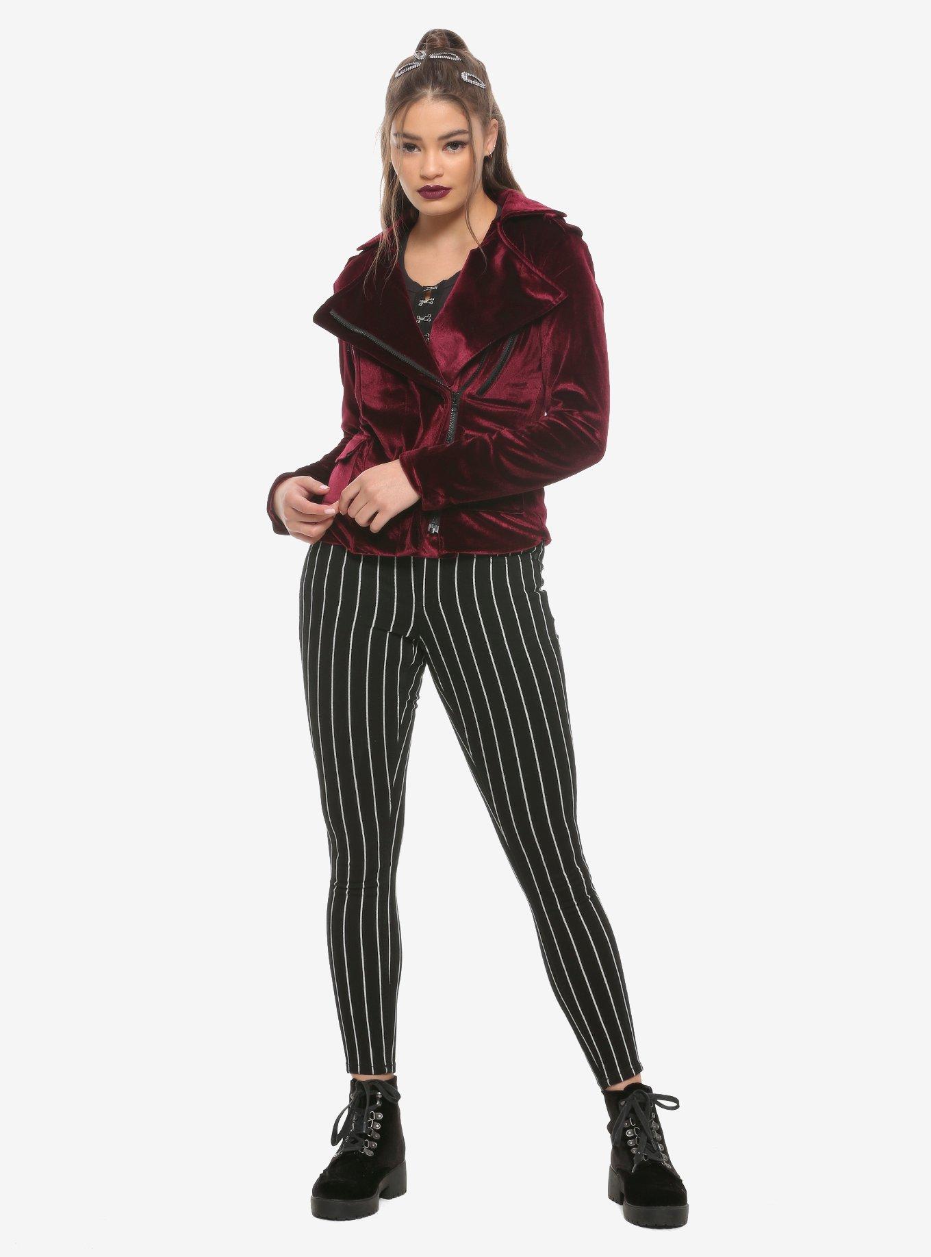 Burgundy Velvet Girls Moto Jacket, BURGUNDY, alternate