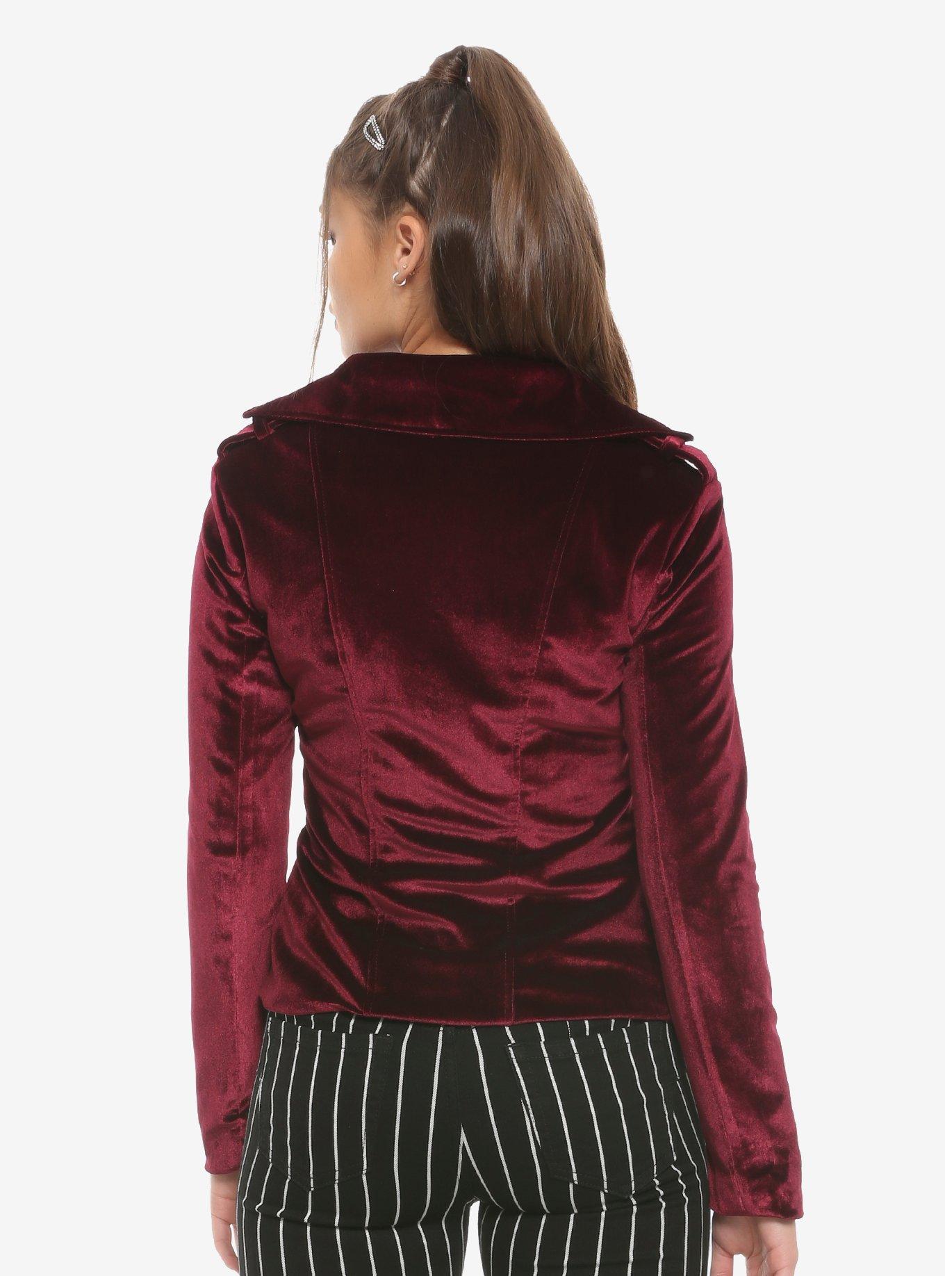 Burgundy Velvet Girls Moto Jacket, BURGUNDY, alternate