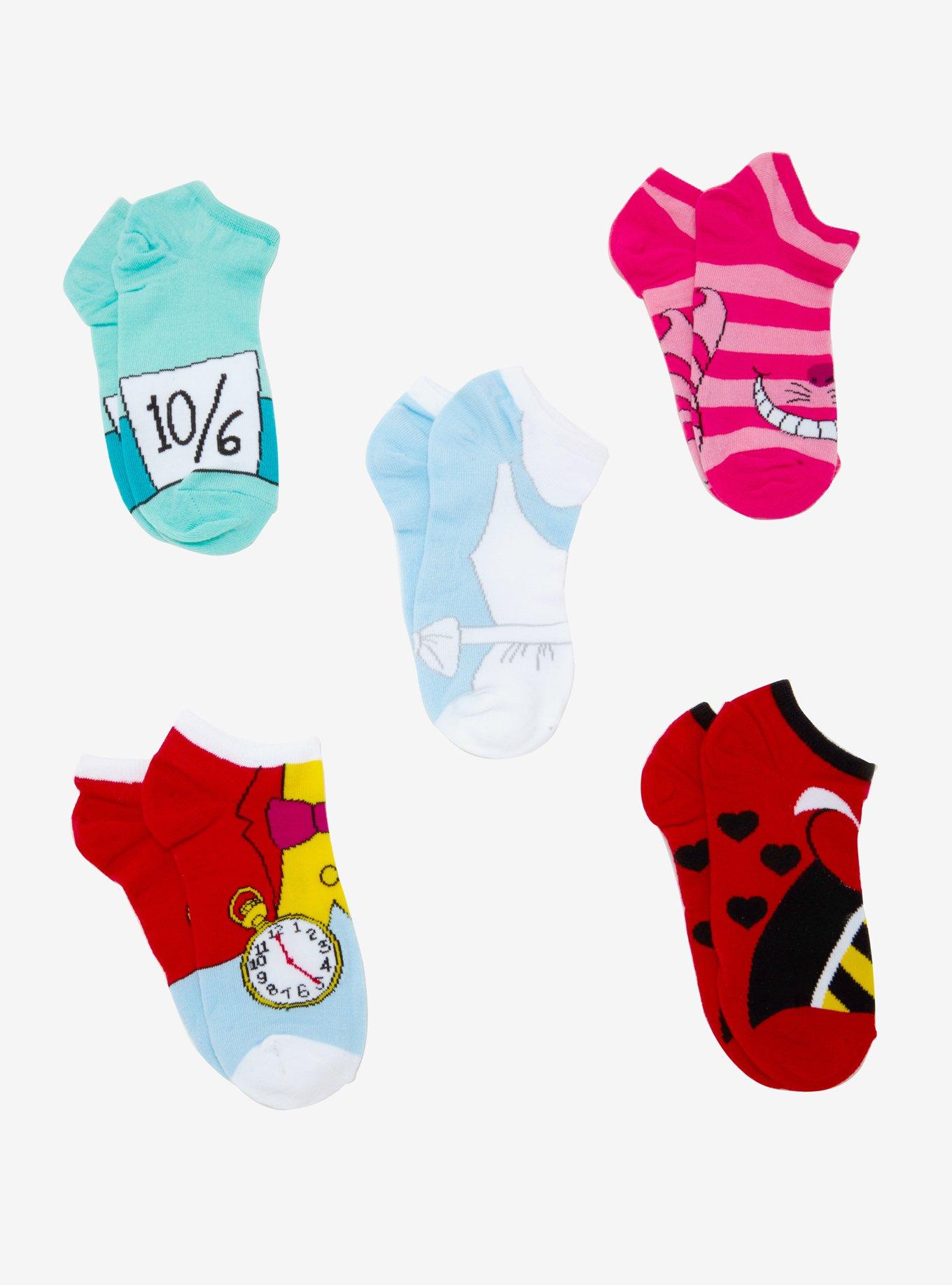 Disney Alice In Wonderland Character No-Show Socks 5 Pair, , alternate