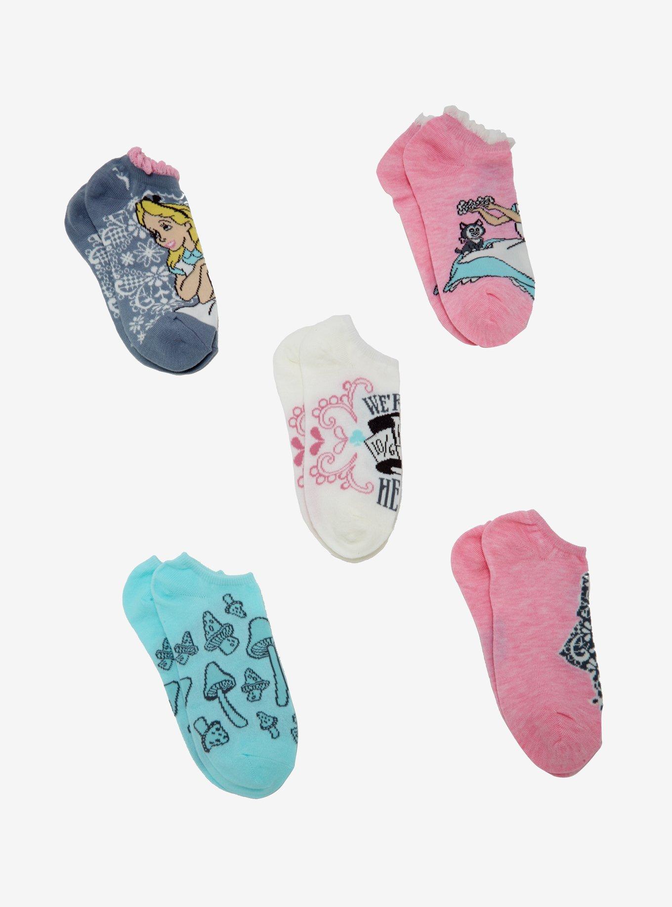 Disney Alice In Wonderland Pastel No-Show Socks 5 Pair, , alternate
