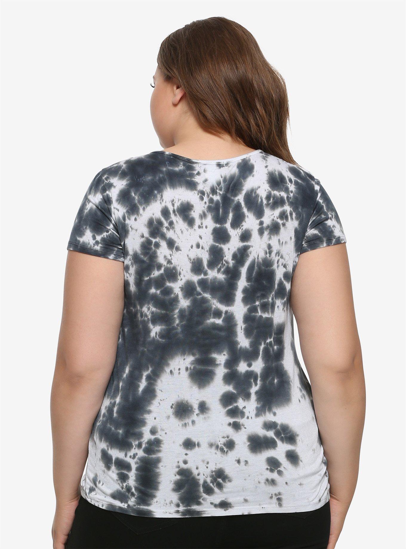 Black & White Tie-Dye Cross Front Girls T-Shirt Plus Size, BLACK TIE DYE, alternate