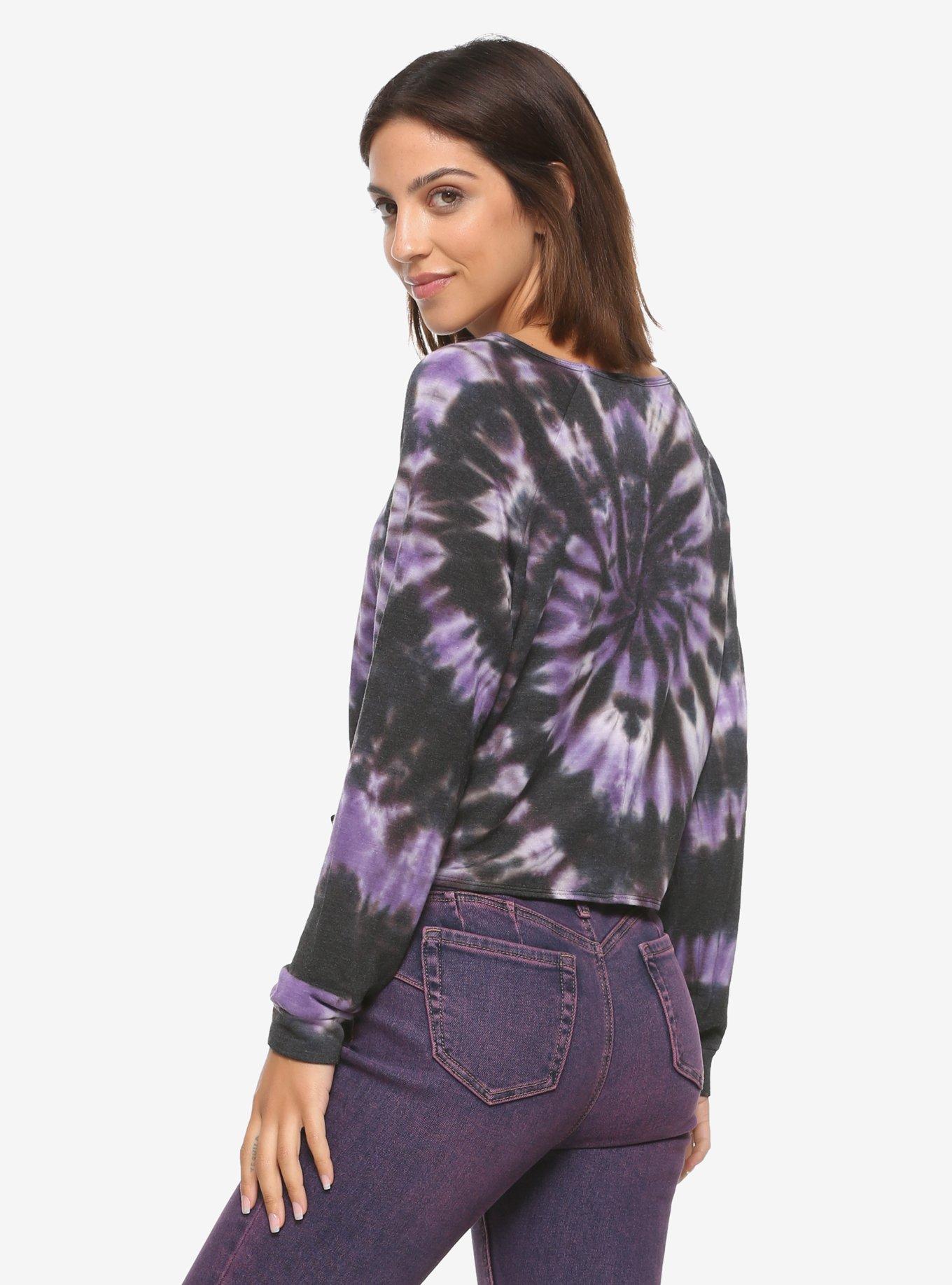 Purple & Black Tie-Dye Tie-Front Girls Long-Sleeve T-Shirt, BLACK TIE DYE, alternate