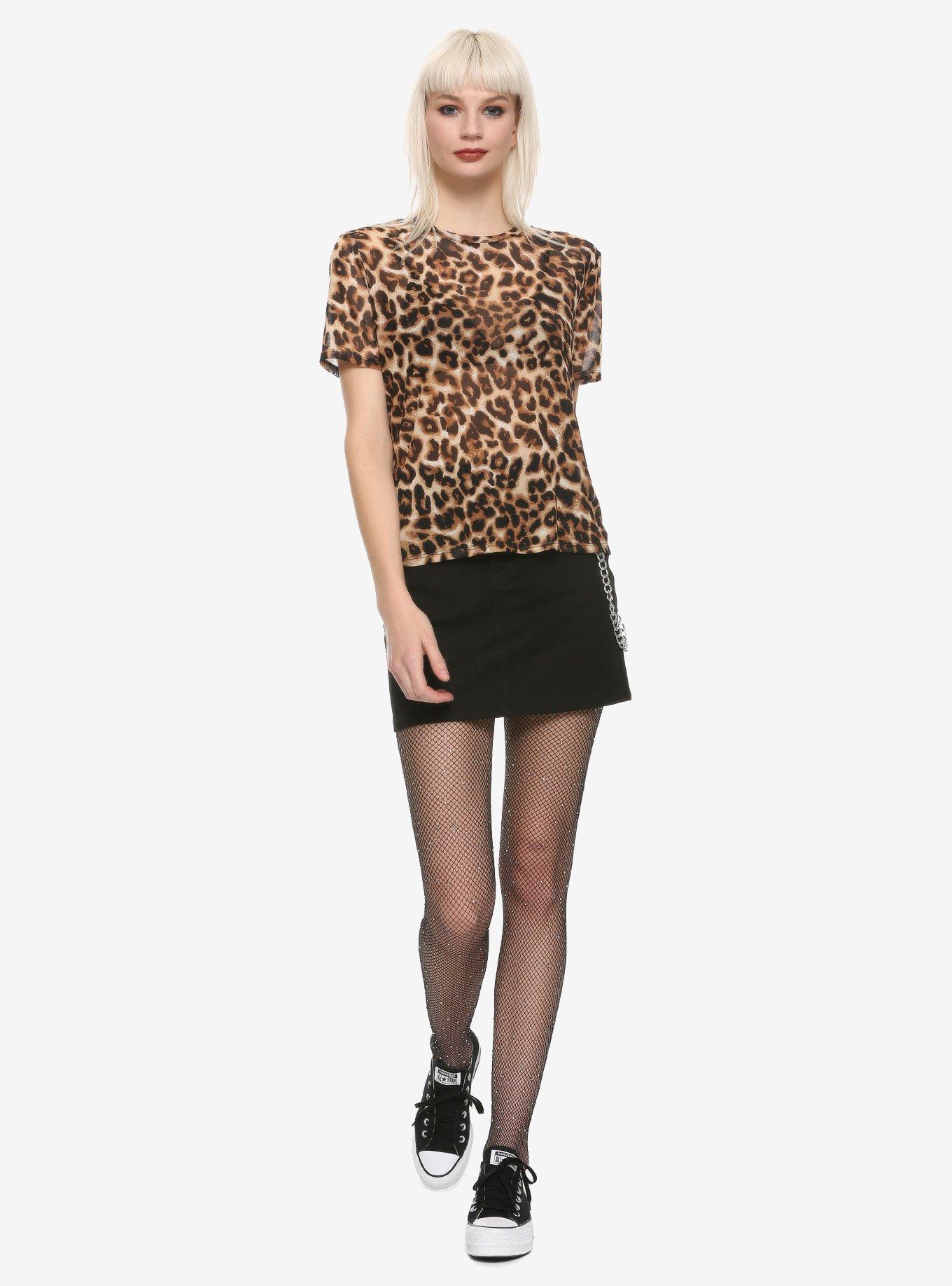 Cheetah Print Girls Mesh Top, CHEETAH, alternate