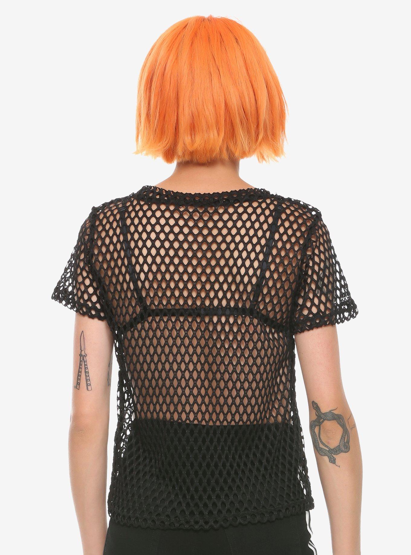 Black Fishnet Mesh Girls T-Shirt, BLACK, alternate
