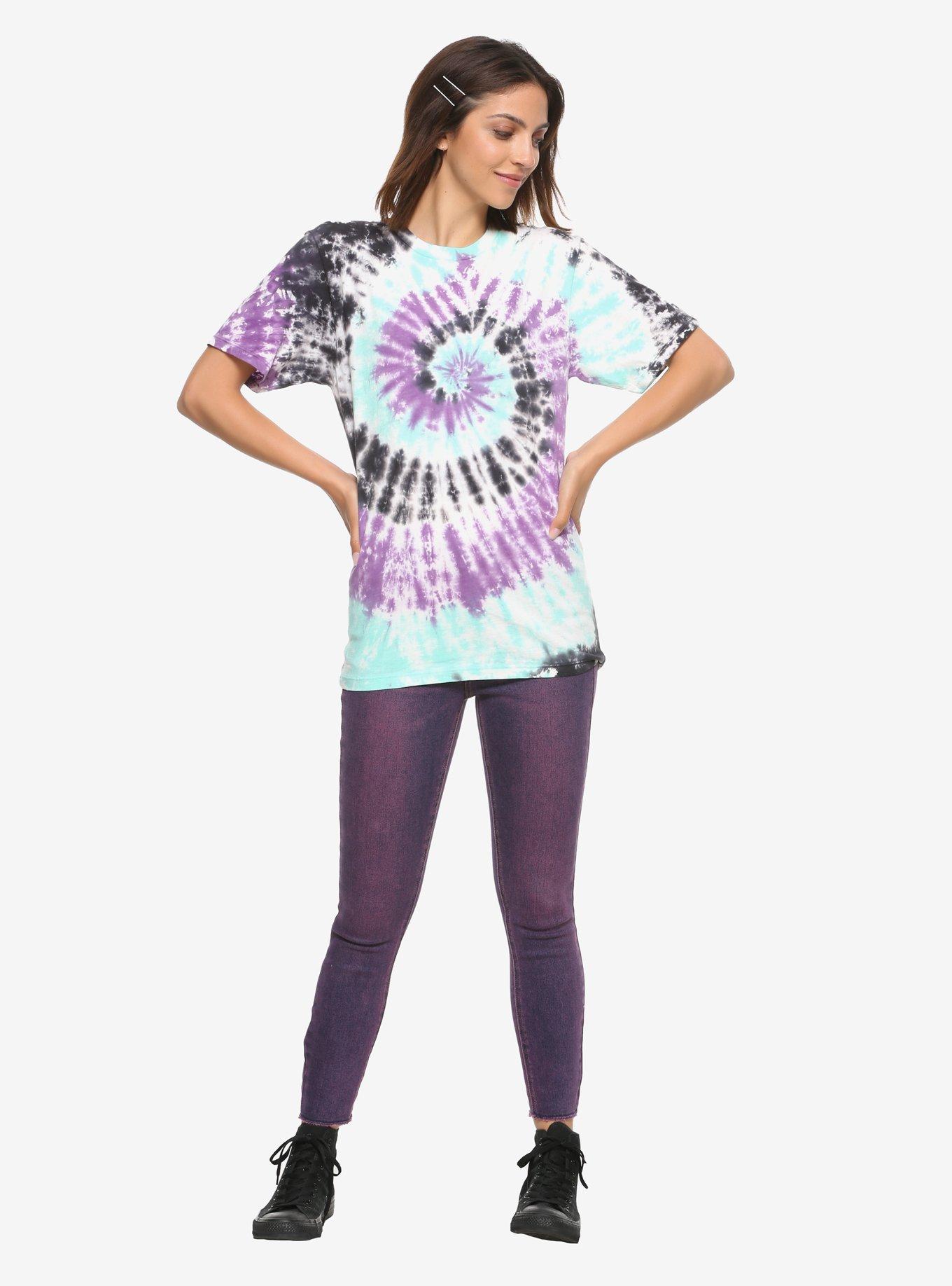 Purple Black & Green Tie-Dye Girls T-Shirt, TIE DYE, alternate