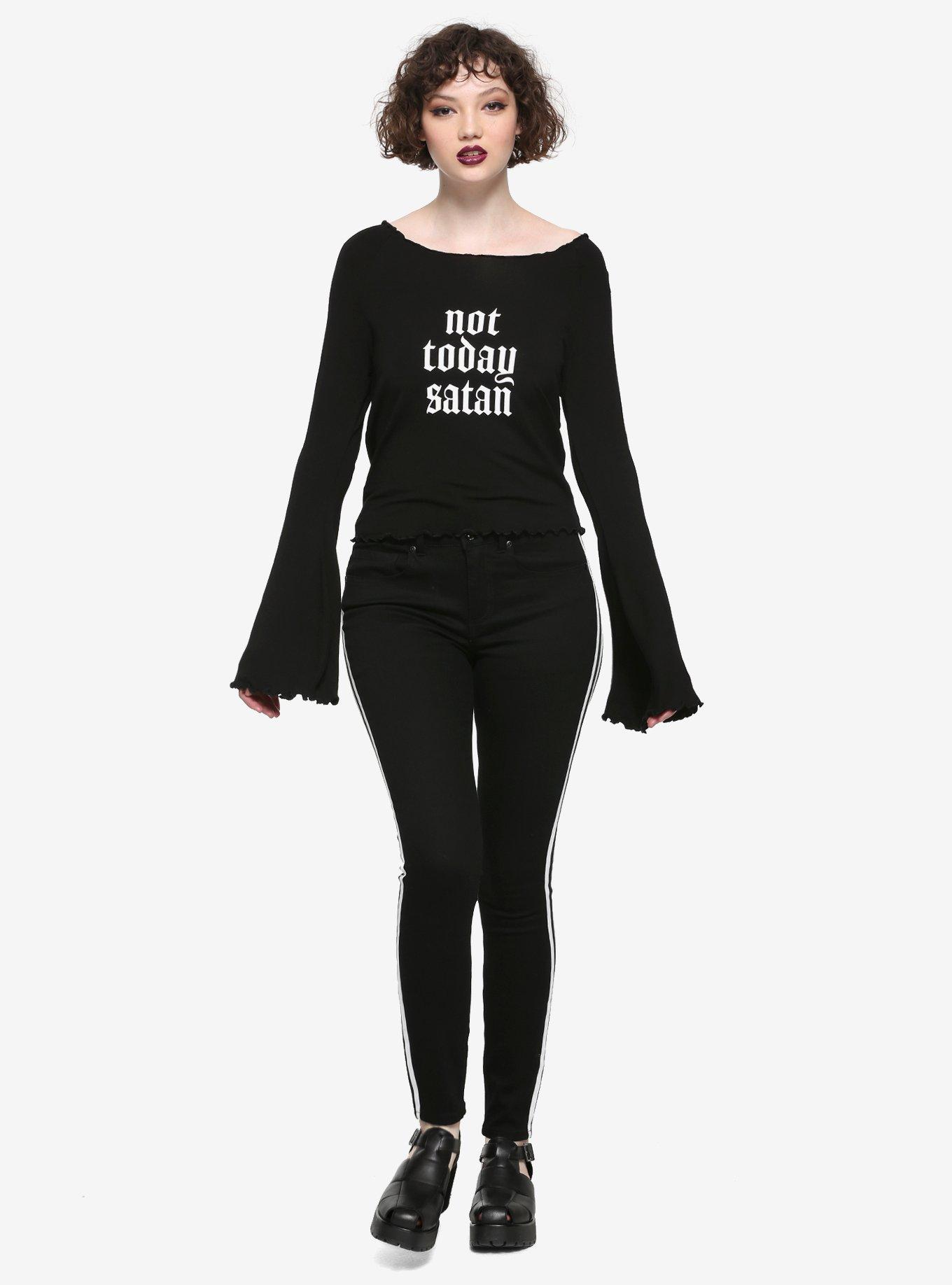 Not Today Satan Bell Sleeve Girls T-Shirt, BLACK, alternate