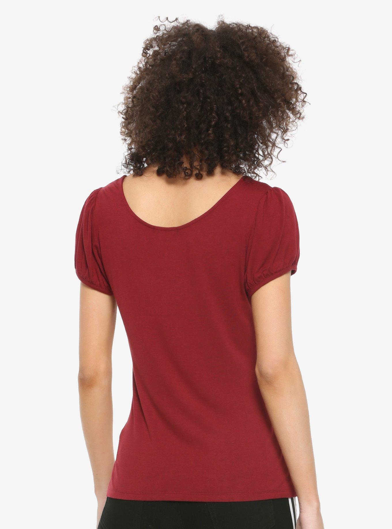 Burgundy Lace-Up Girls Top, BURGUNDY, alternate