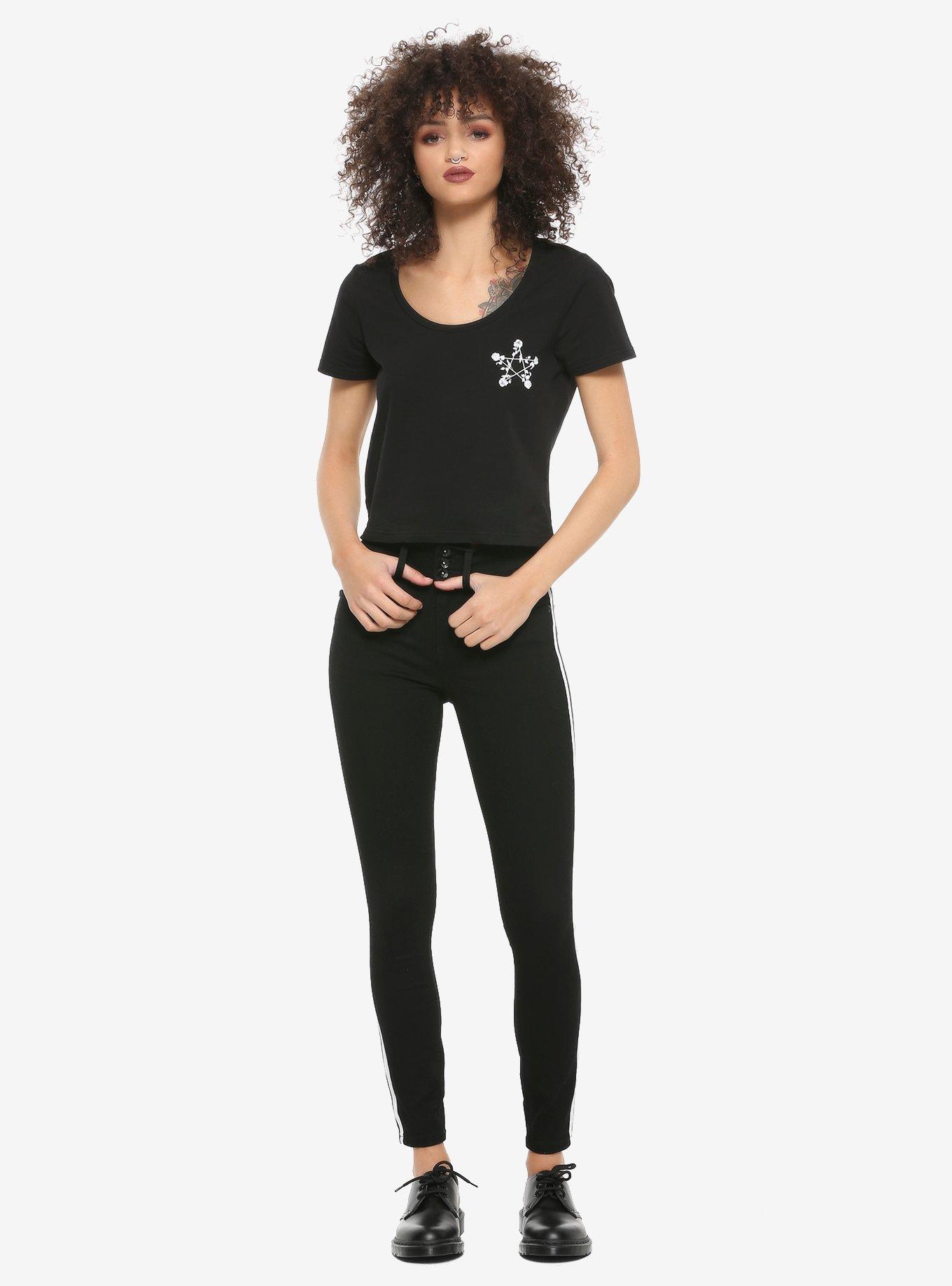 Star Rose Slash Back Girls Crop T-Shirt, BLACK, alternate