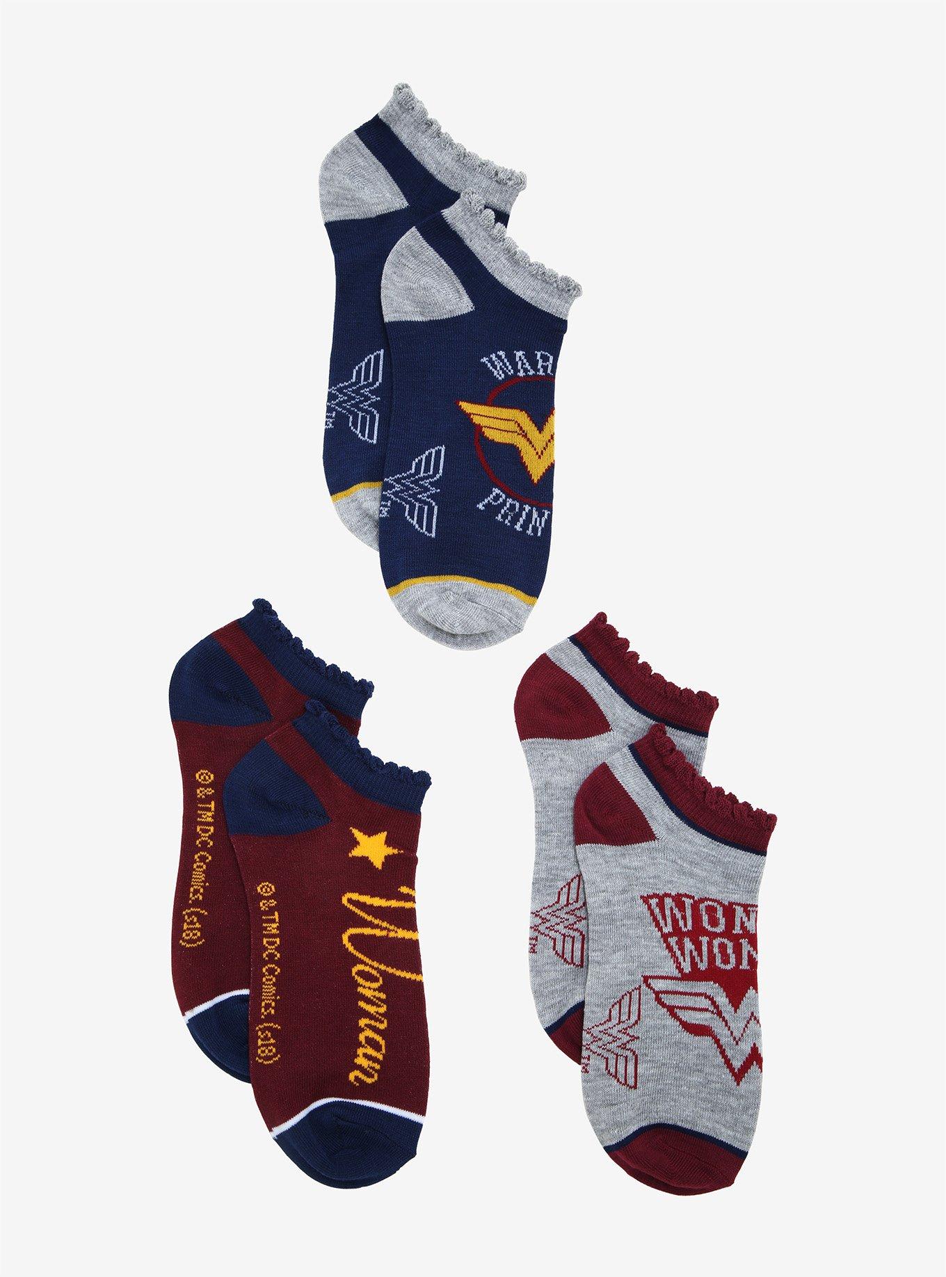 DC Comics Wonder Woman No-Show Socks 3 Pair, , alternate