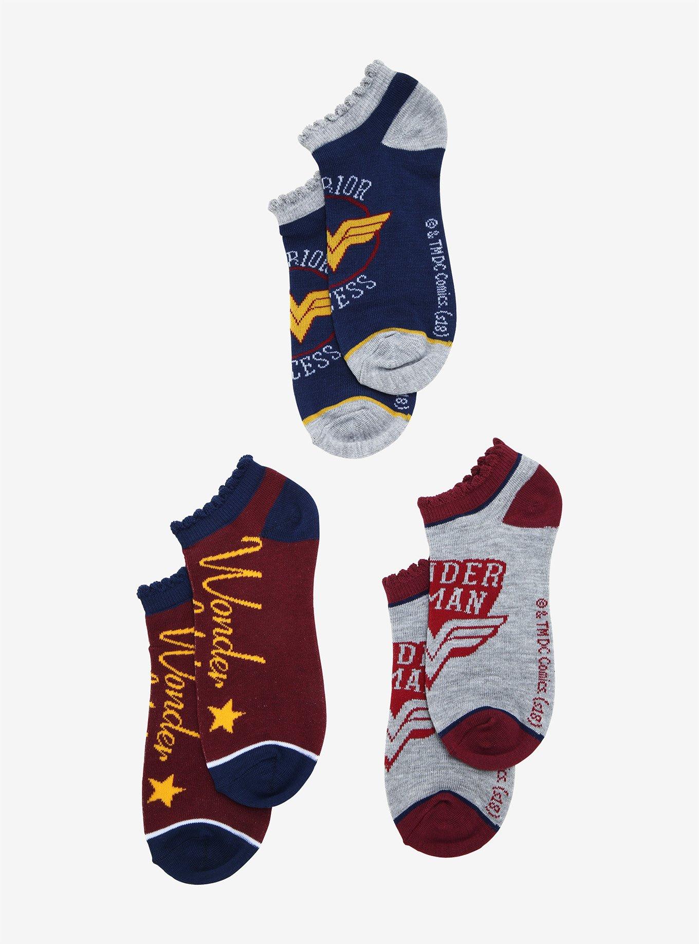 DC Comics Wonder Woman No-Show Socks 3 Pair, , alternate