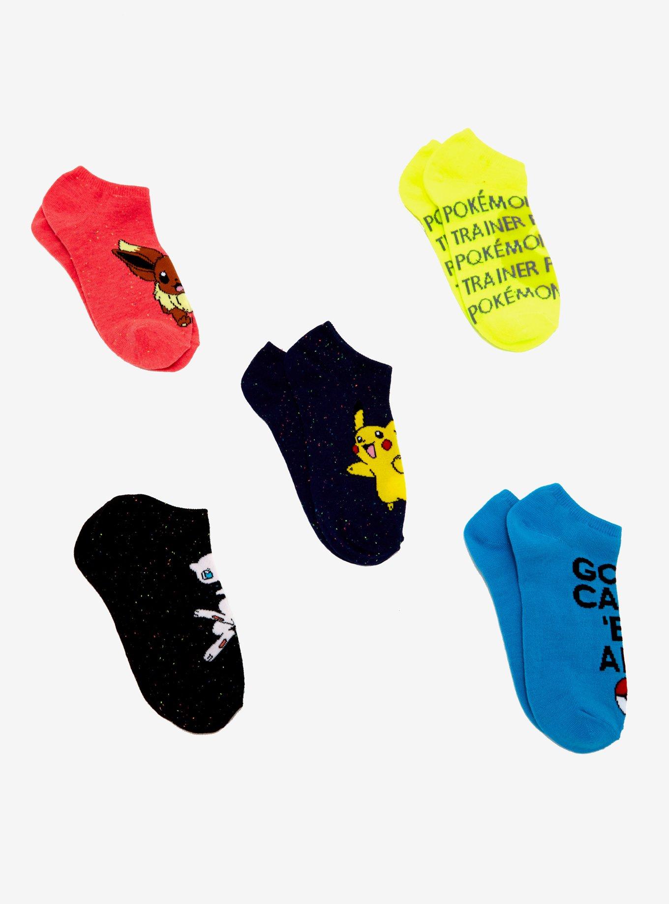 Pokemon Speckle Mew Pikachu Eevee No-Show Socks 5 Pair, , alternate