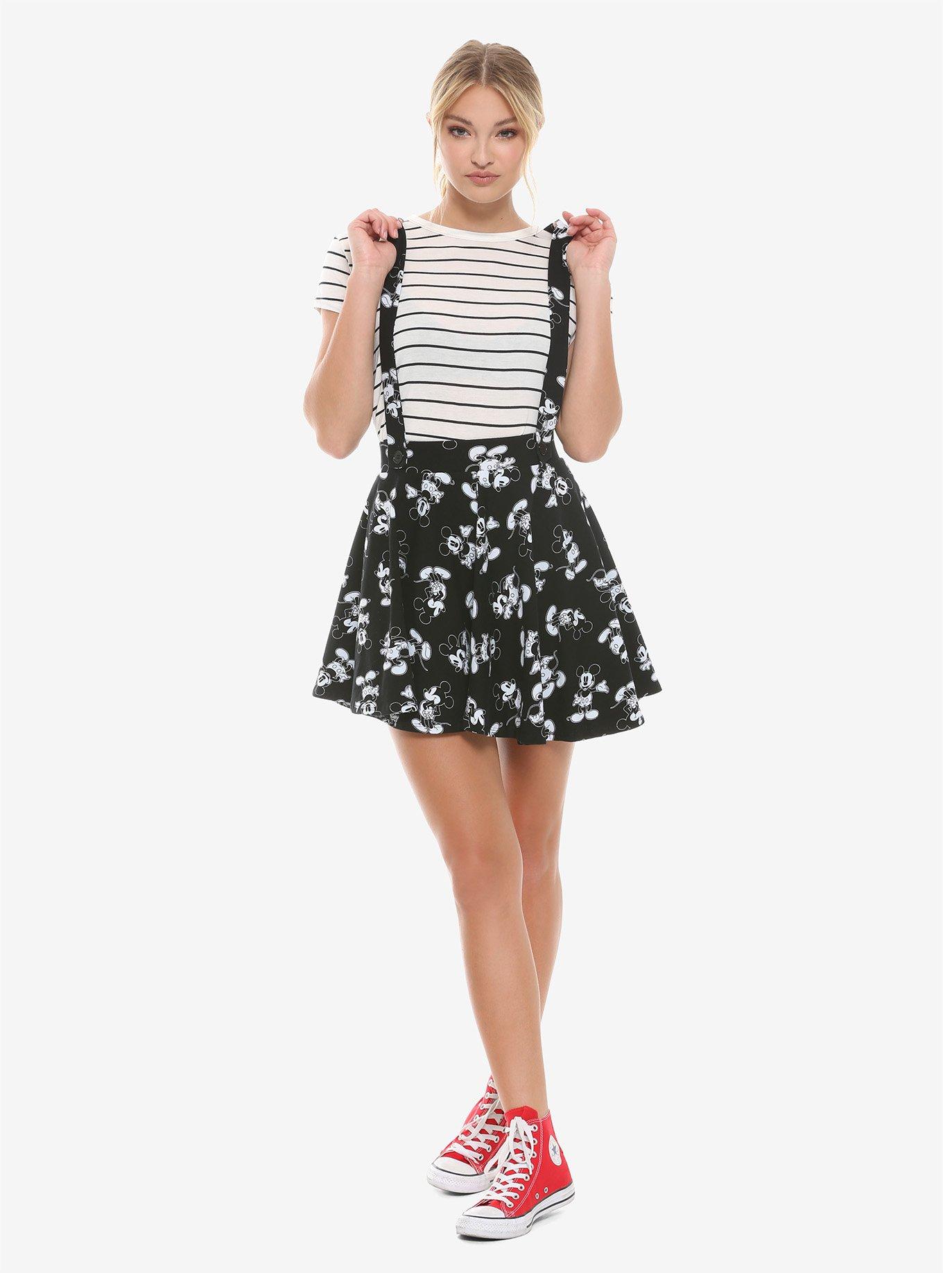 Disney Mickey Mouse Black & White Suspender Skirt, WHITE, alternate