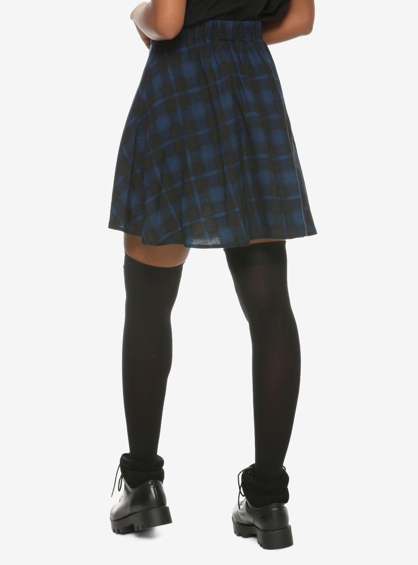 Blue & Black Plaid Skirt, TEAL, alternate