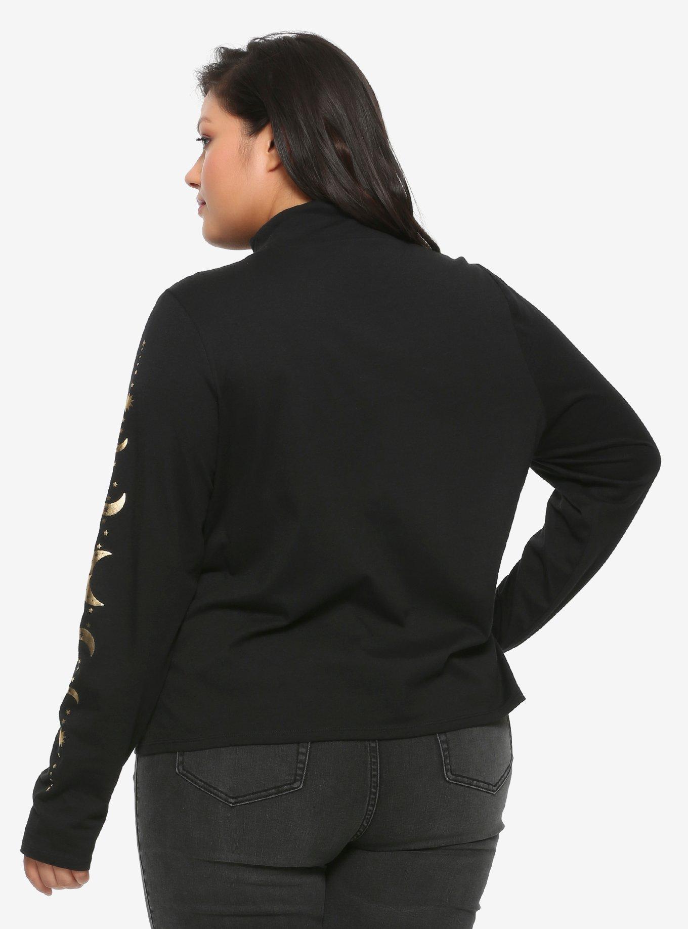 Black & Gold Moon Mock Neck Girls Long-Sleeve T-Shirt Plus Size, , alternate