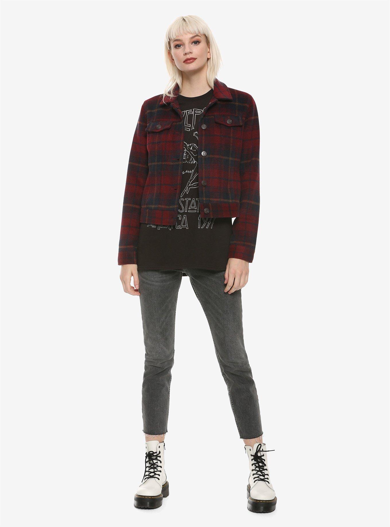Plaid Cropped Girls Jacket, PLAID, alternate