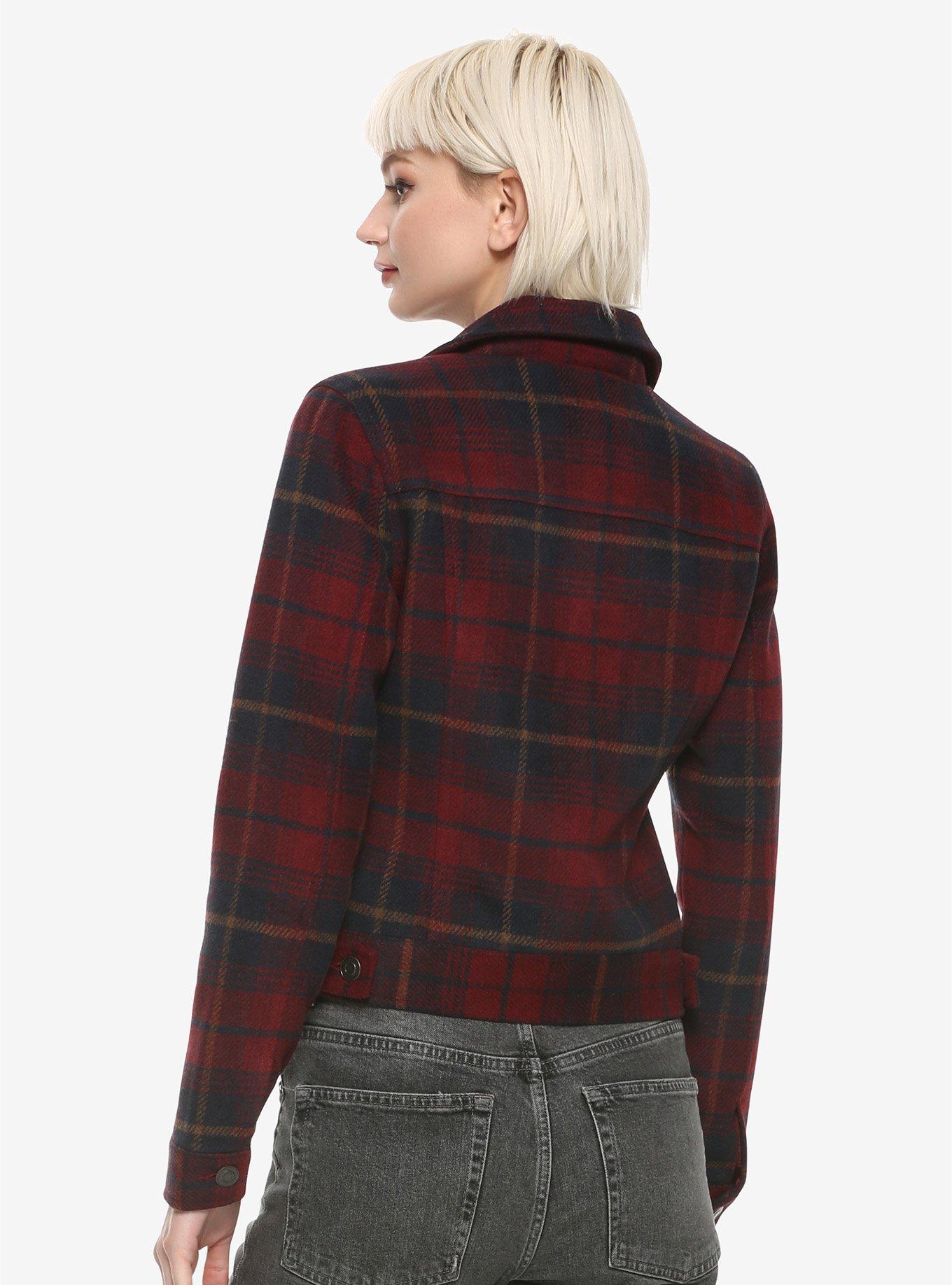 Plaid Cropped Girls Jacket, PLAID, alternate