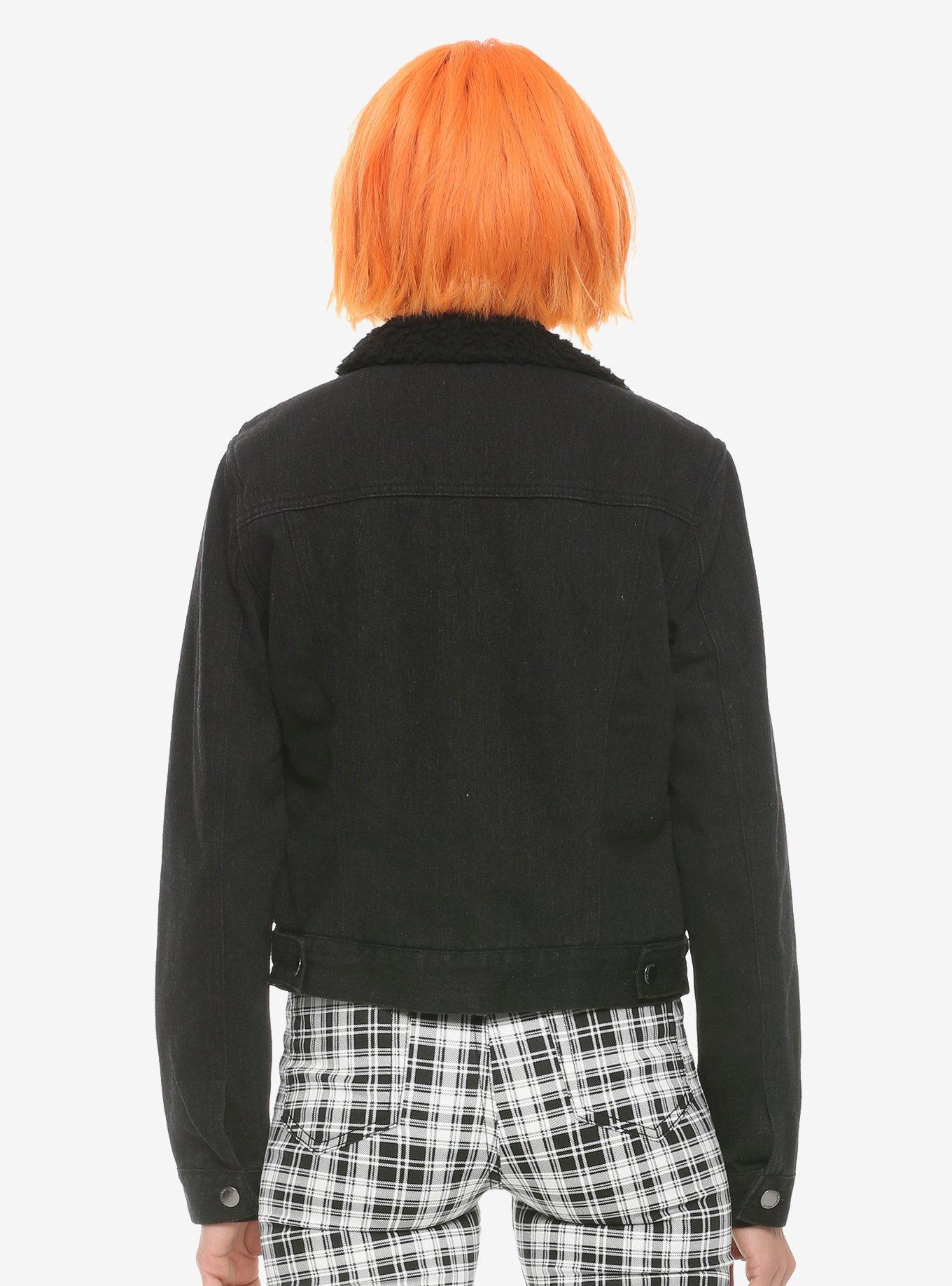 Denim Sherpa-Lined Girls Jacket, BLACK, alternate