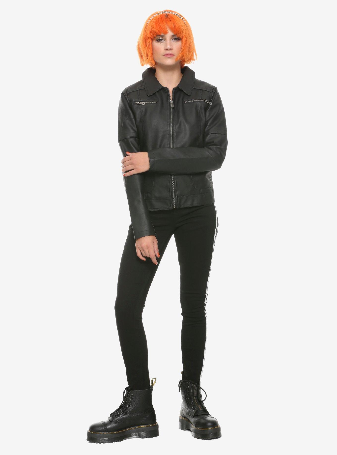 Leopard Lined Girls Faux Leather Jacket, BLACK, alternate