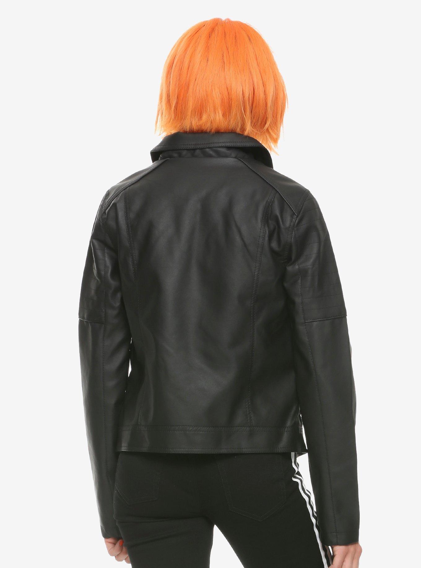 Leopard Lined Girls Faux Leather Jacket, BLACK, alternate