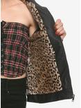 Leopard Lined Girls Faux Leather Jacket, BLACK, alternate