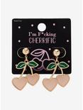 Pink Heart Cherry Drop Earrings, , alternate