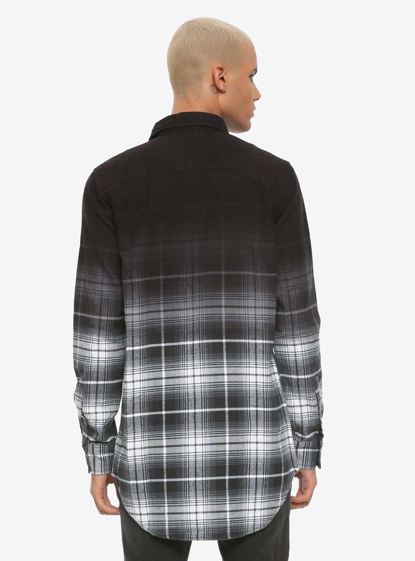 Black Ombre Grey Plaid Button-Up, GREY, alternate