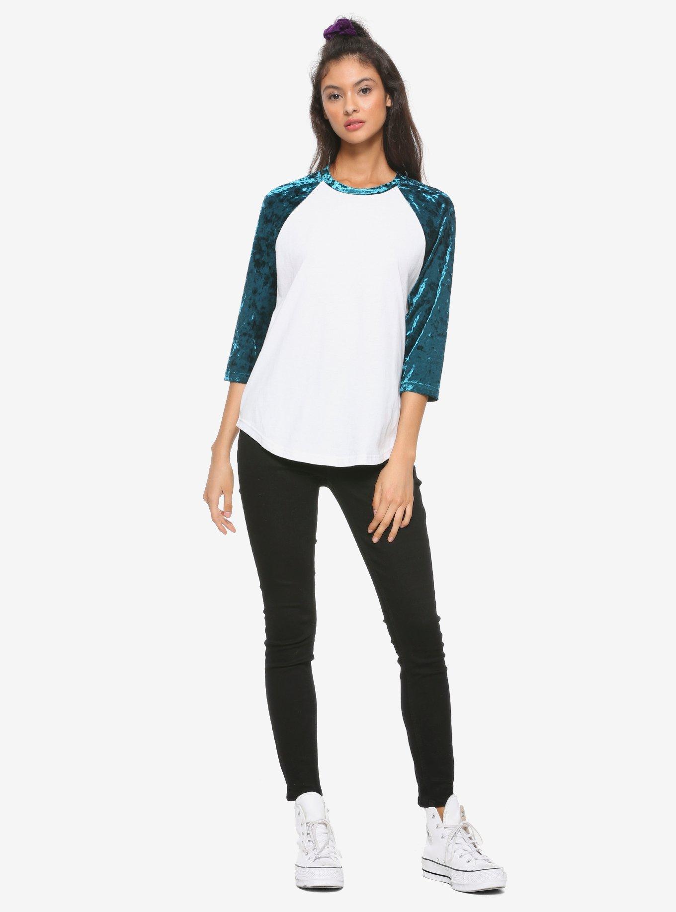 Teal Velvet Sleeve Girls Raglan, TEAL, alternate