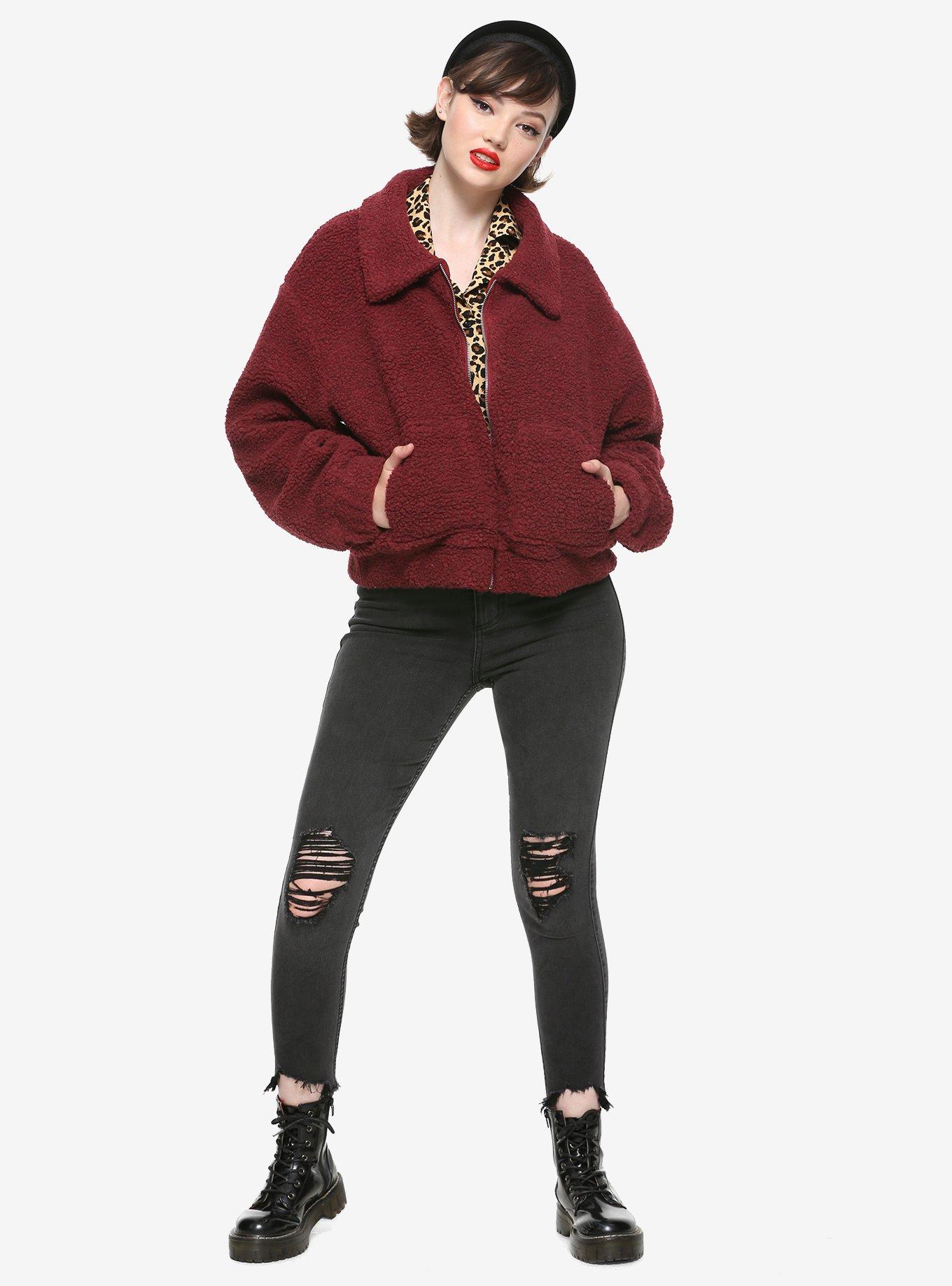 Burgundy Sherpa Girls Jacket, BURGUNDY, alternate