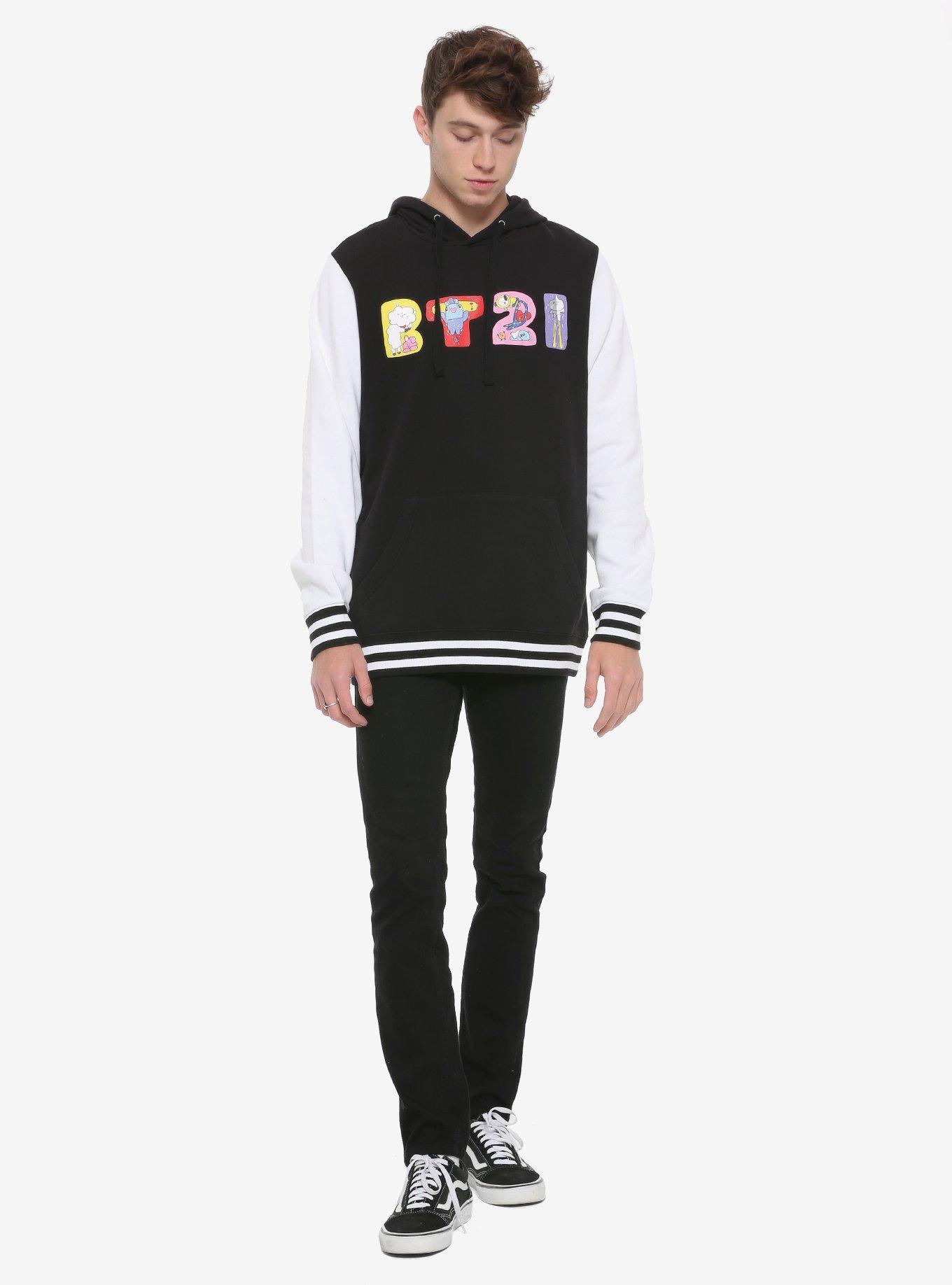 BT21 Black & White Color-Block Hoodie, WHITE, alternate