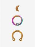 Steel Gold Moon Rainbow Labret Stud & Hoops 3 Pack, MULTI, alternate