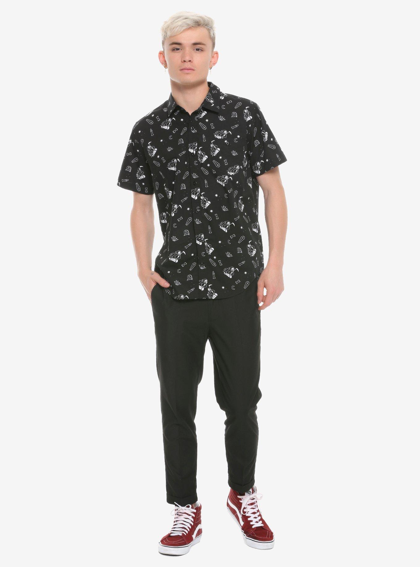 Grim Reaper Skater Woven Button-Up Hot Topic Exclusive, BLACK, alternate