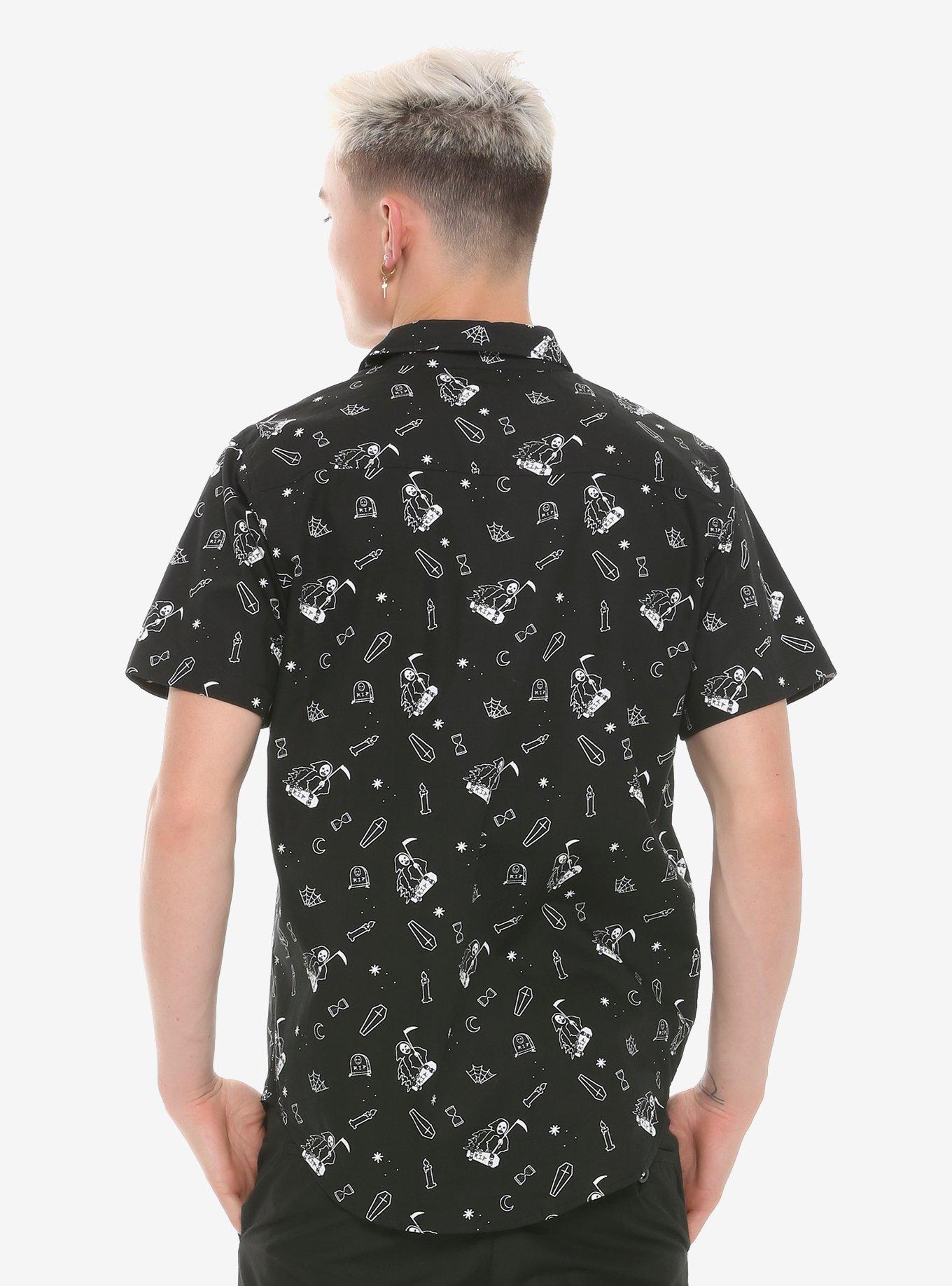 Grim Reaper Skater Woven Button-Up Hot Topic Exclusive, BLACK, alternate