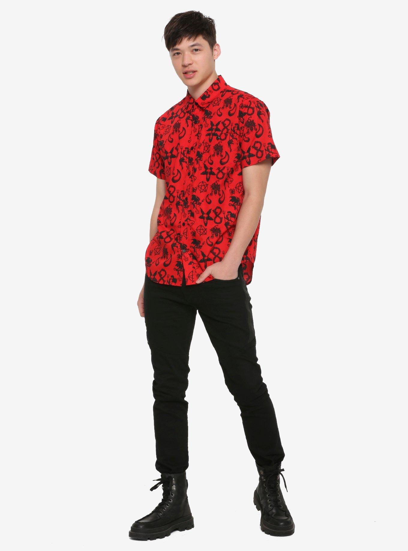 Red Devil Woven Button-Up Hot Topic Exclusive, RED, alternate