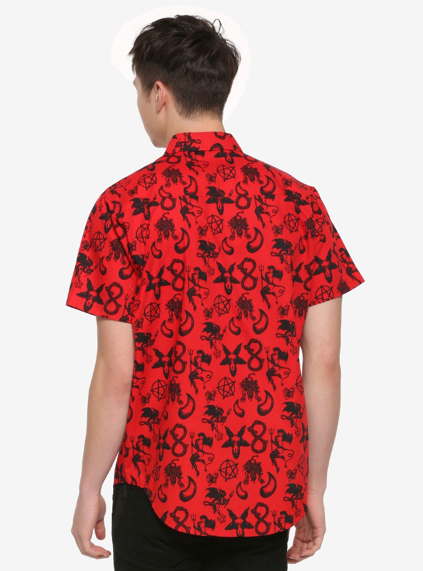 Red Devil Woven Button-Up Hot Topic Exclusive, RED, alternate