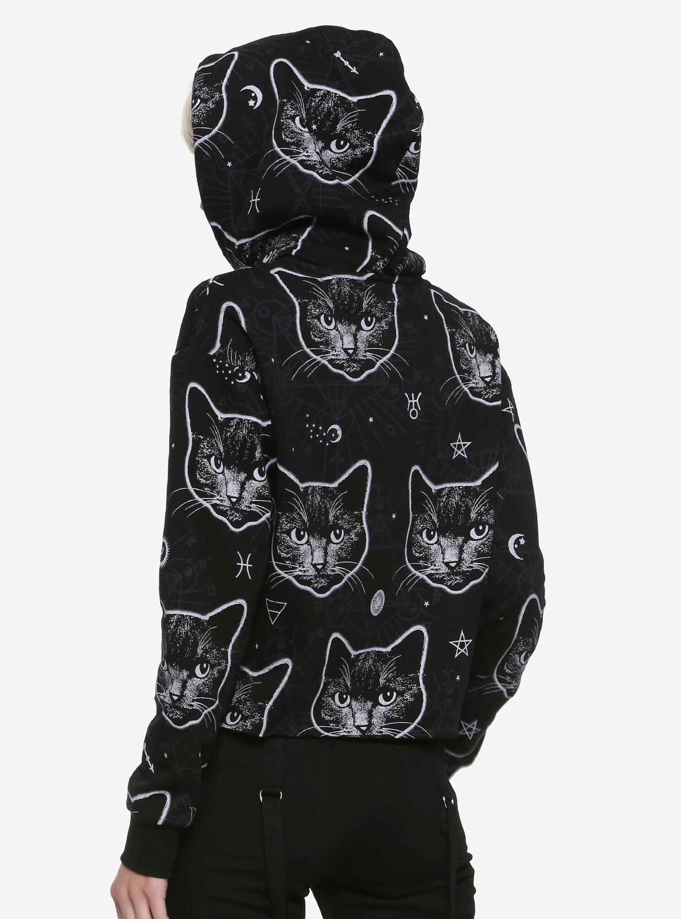 Black Cat Girls Crop Hoodie, , alternate