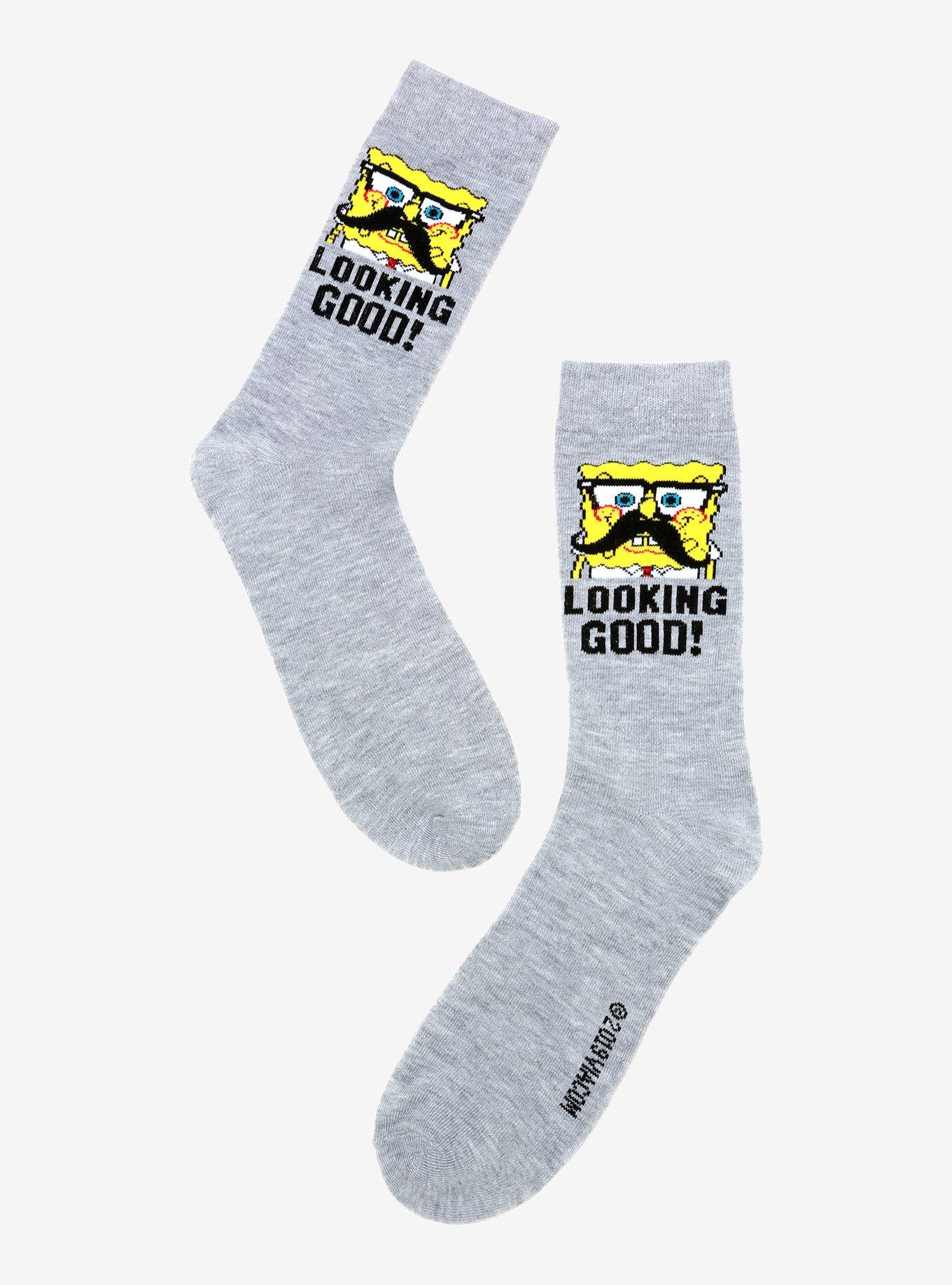 SpongeBob SquarePants Mustache Crew Socks, , alternate