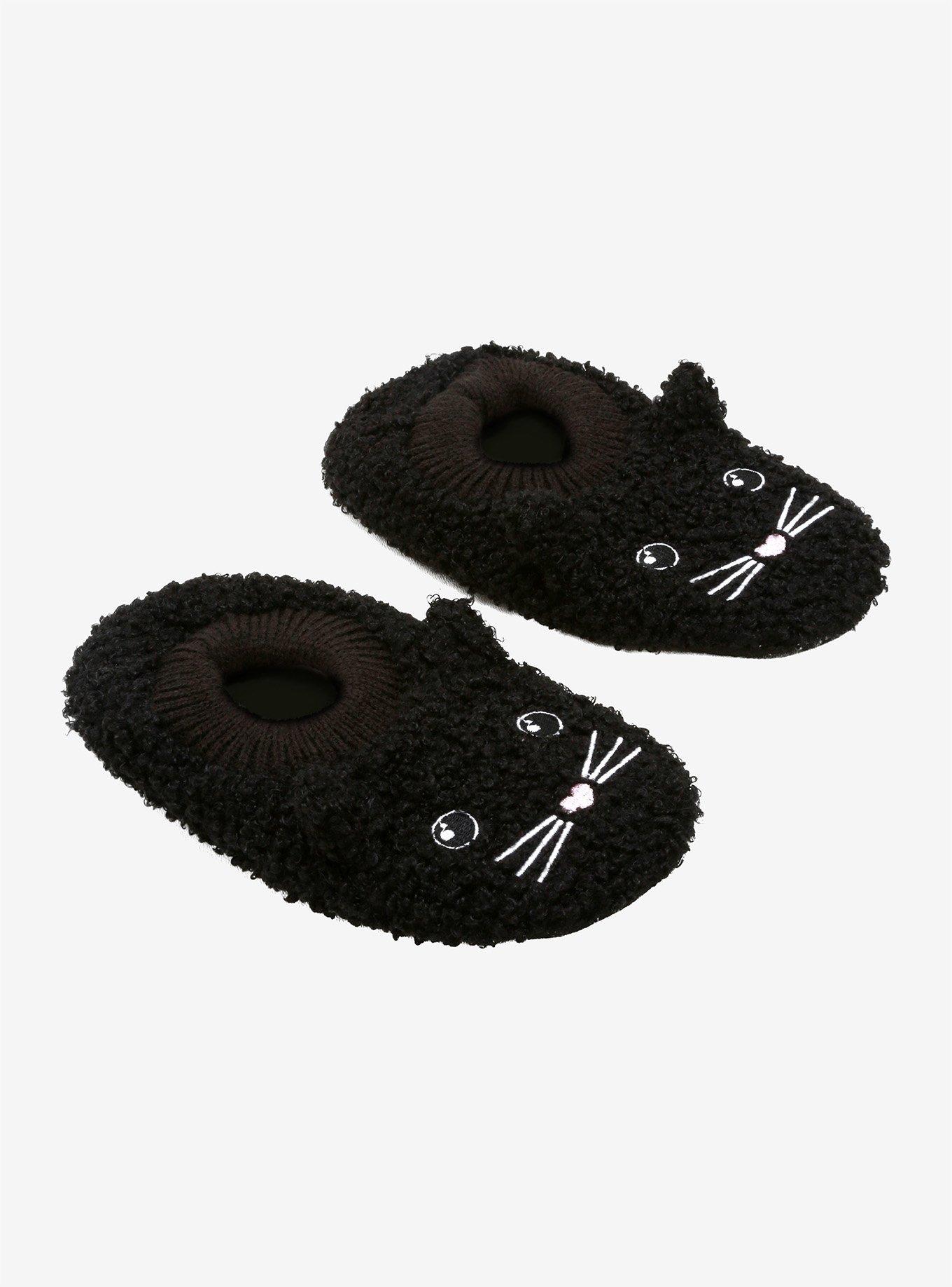 Black Cat Fuzzy Girls Slipper Socks, , alternate