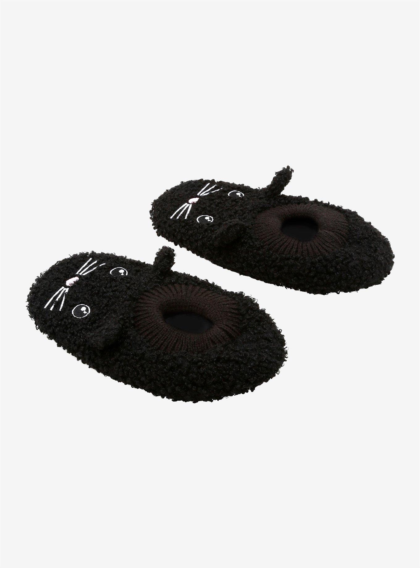 Black Cat Fuzzy Girls Slipper Socks, , alternate